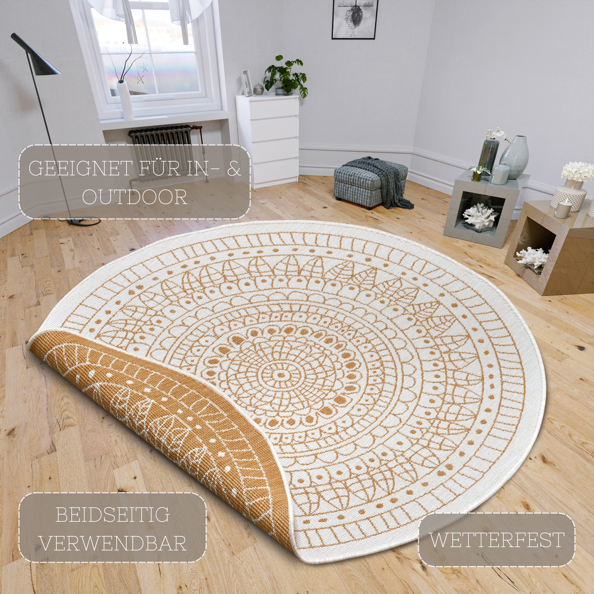 NORTHRUGS Teppich »Porto Wendeteppich«, rund, 5 mm Höhe, In-& Outdoor, Wetterfest, Balkon, Garten, Wohnzimmer, Wasserfest