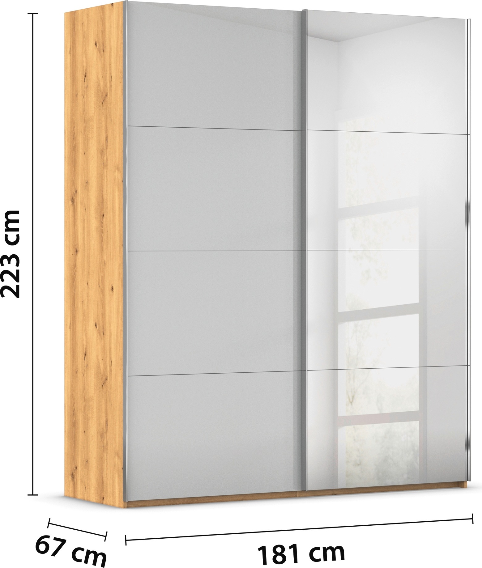 rauch Schwebetürenschrank »Kleiderschrank Schrank Garderobe Schlafzimmerschrank SCALE-FYRA«, edle viergeteilte Türen Spiegel/Glas-Mix viele Farben MADE IN GERMANY
