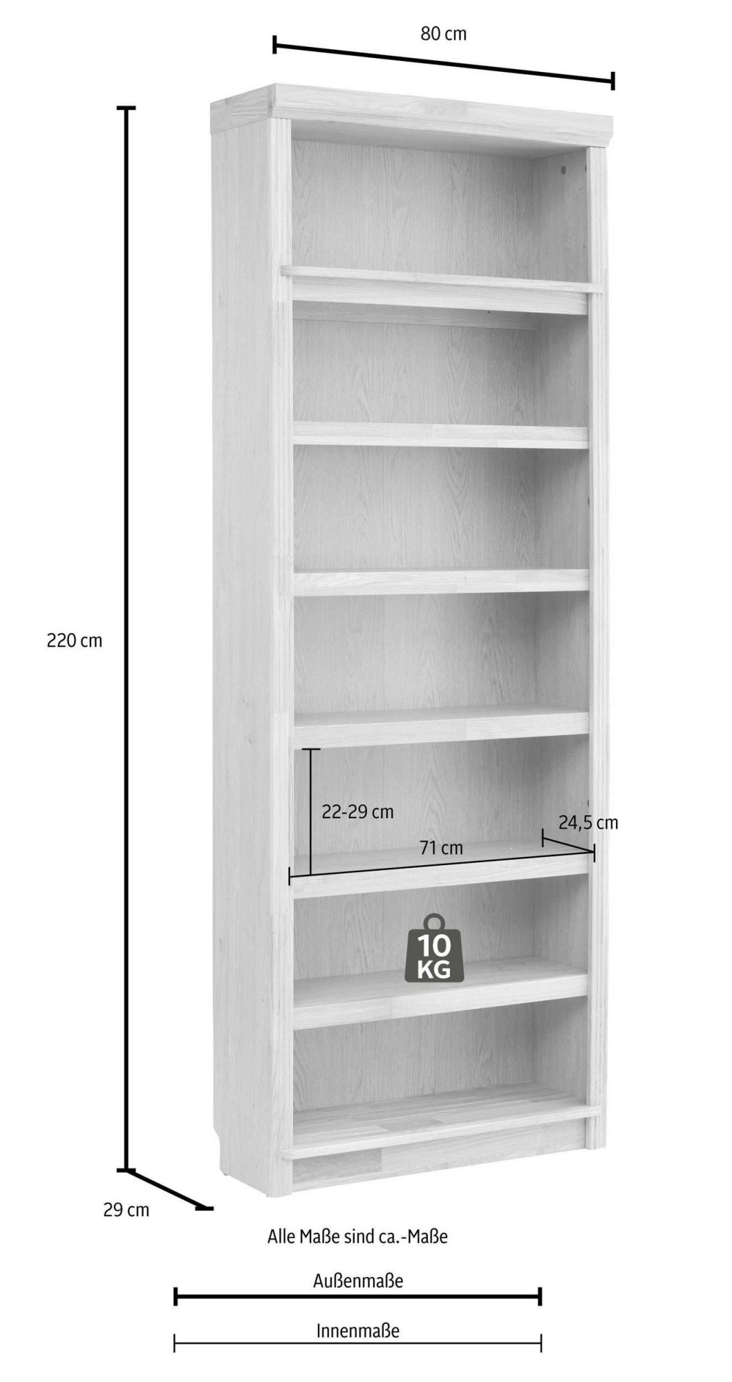 OTTO home Bücherregal »Soeren Regal B/T/H: 80/29/220 cm« 7 offene Fächer, massive Kiefer, FSC®-zertifiziert