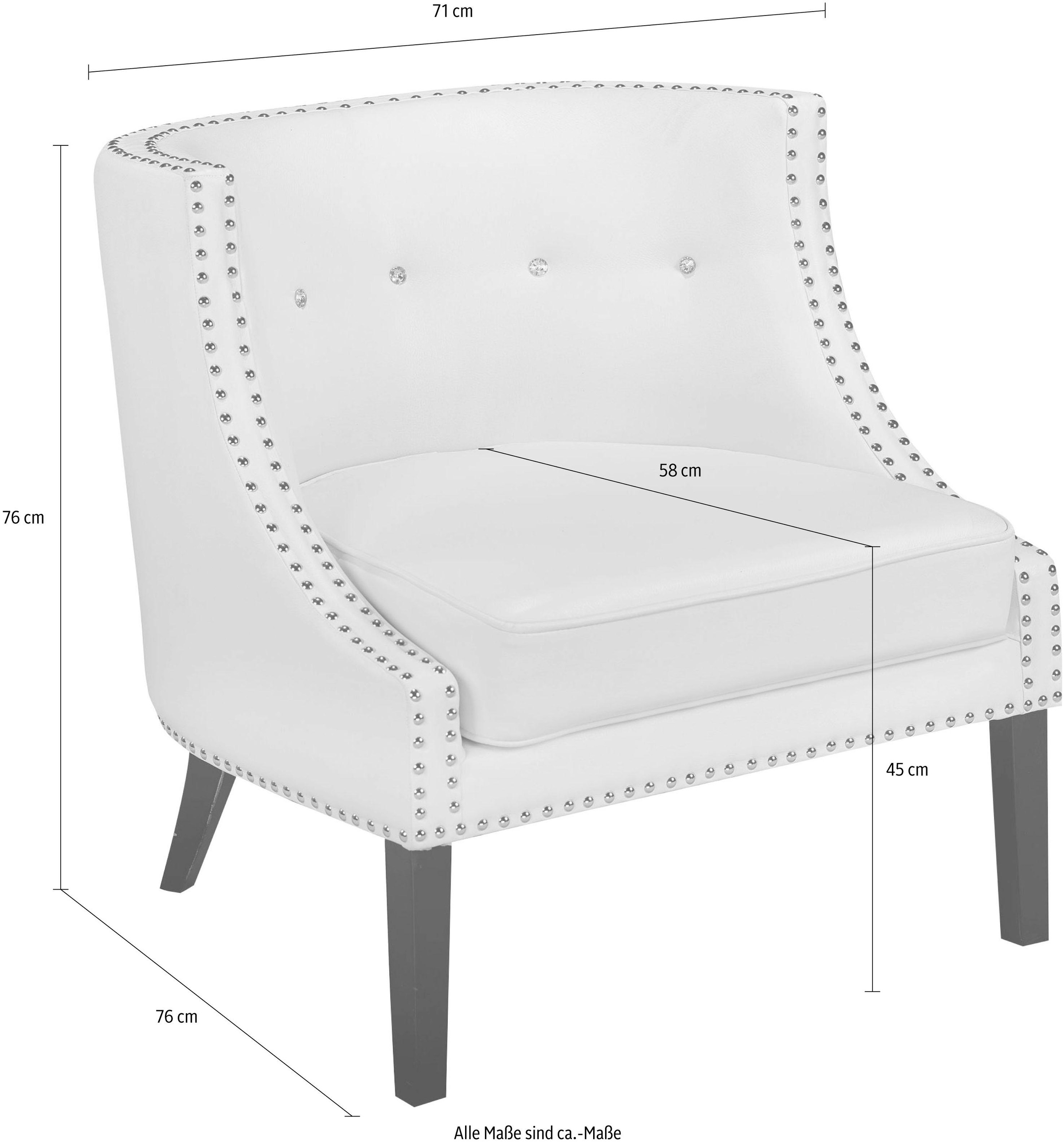 Leonique Sessel »Lucy«, Sessel, Strassknöpfe, Ziernägel, silbergrauer Velourstoff, 71x76x76