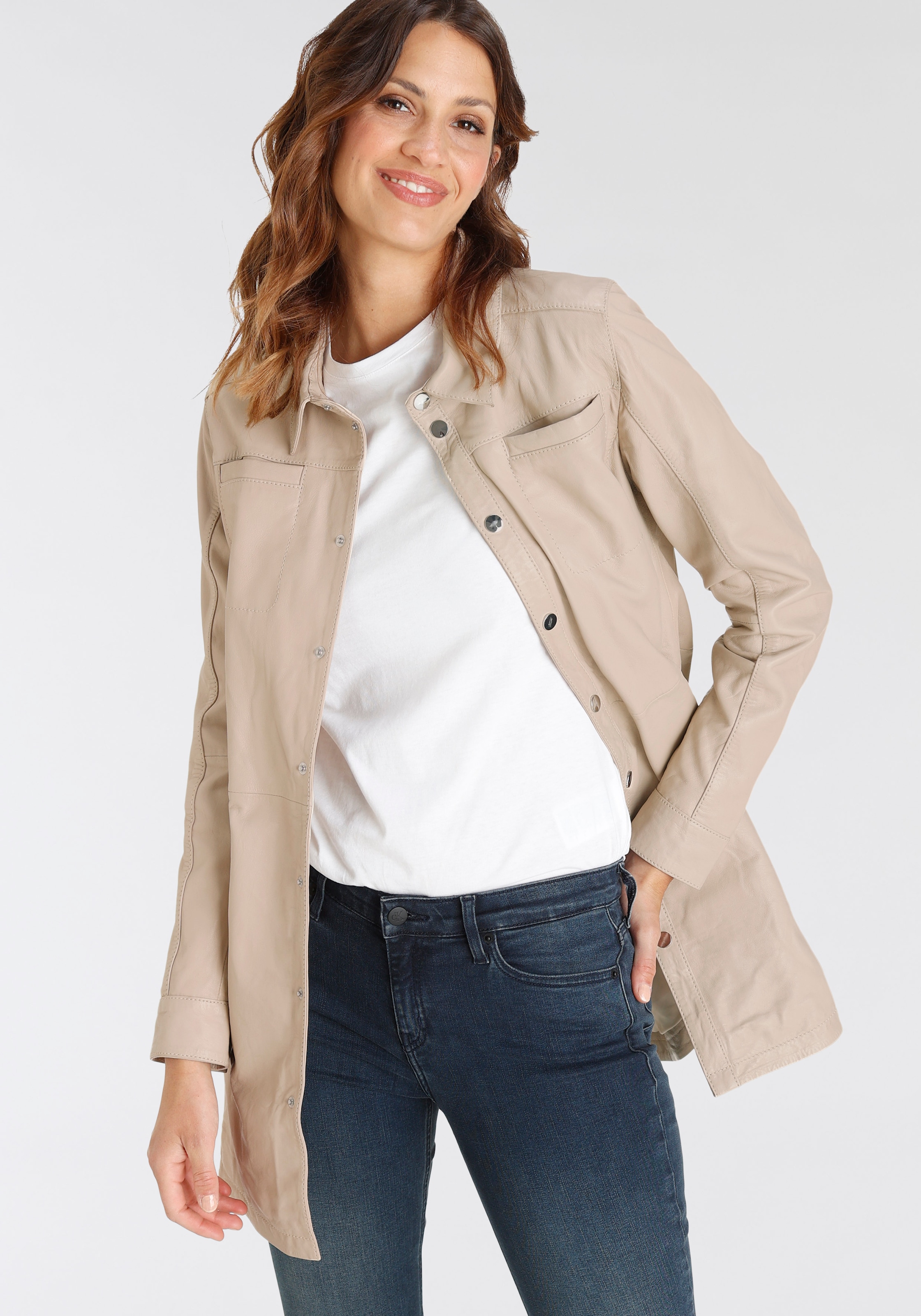 Mauritius Lederjacke »GWMilaja«, mit Druckern, Brusttaschen, abgerundeter Saum