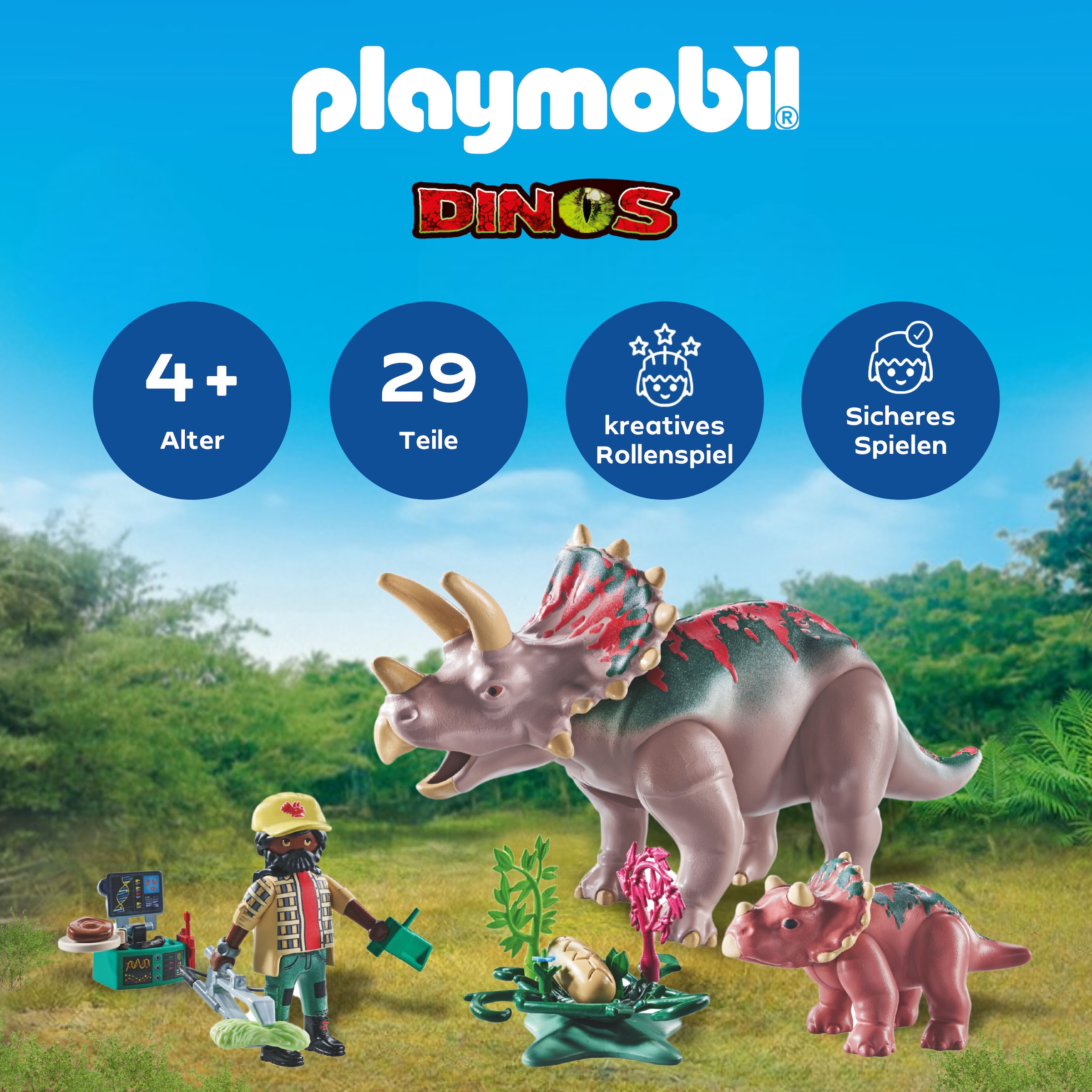 Playmobil® Konstruktions-Spielset »Triceratops mit Jungtier (71821), Playmobil Dinos«, (29 St.)