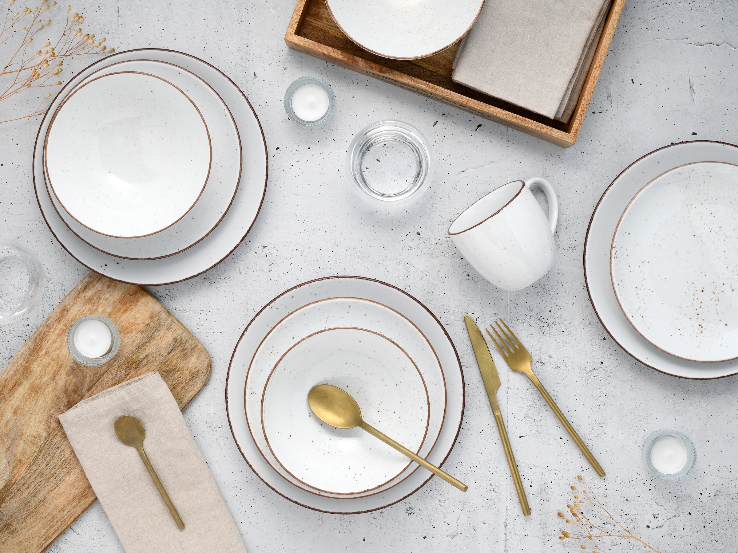 CreaTable Kombiservice »Geschirr-Set VINTAGE NATURE«, (Set, 16 tlg., Kaffeeservice und Tafelservice im Set, für 4 Personen), Service, 16 Teile, für 4 Personen