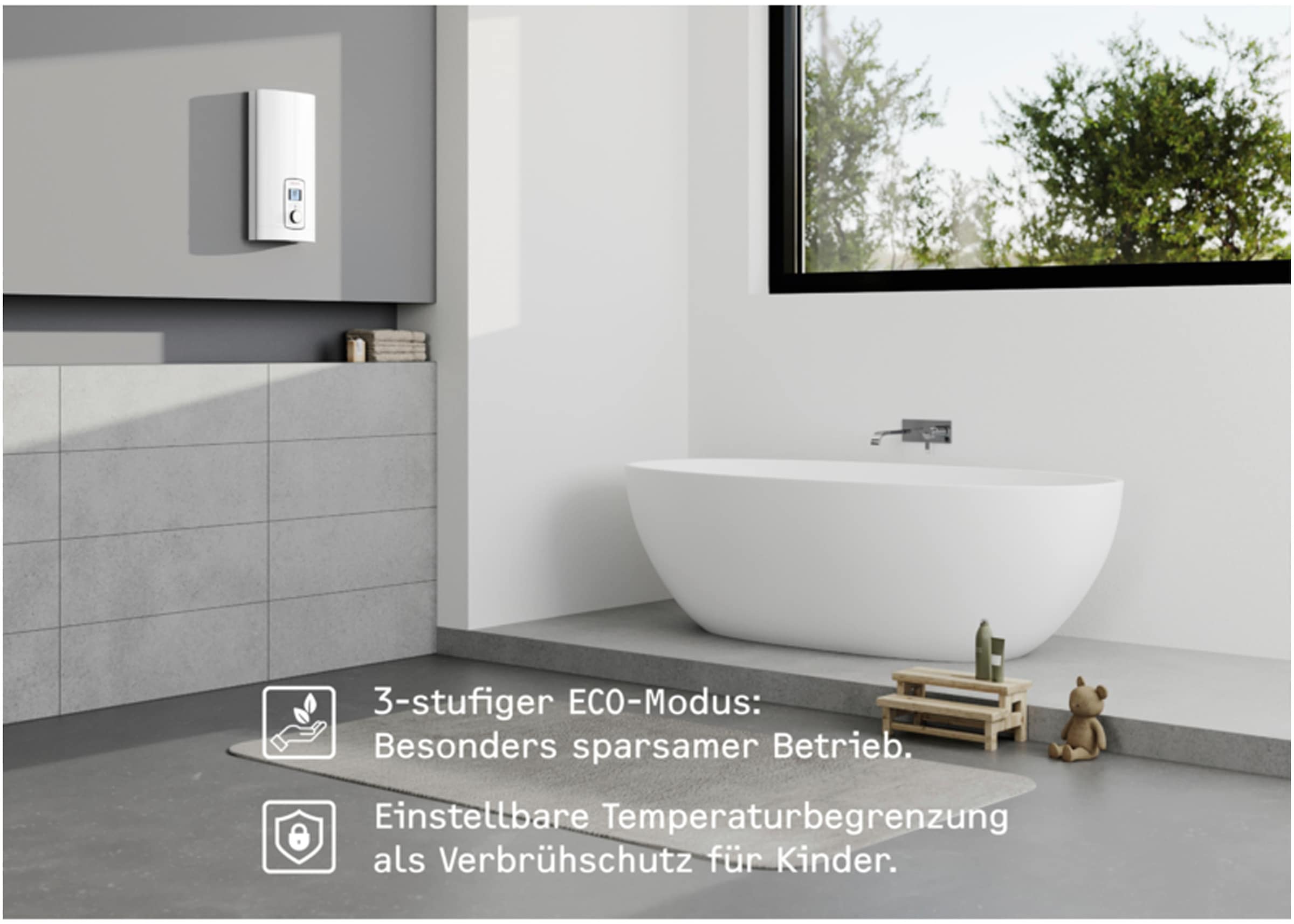 STIEBEL ELTRON Komfort-Durchlauferhitzer »DEL 18/21/24 Plus, gradgenaue Temperaturwahl«, 3i Technologie für konstante Warmwassertemperatur, LC-Display