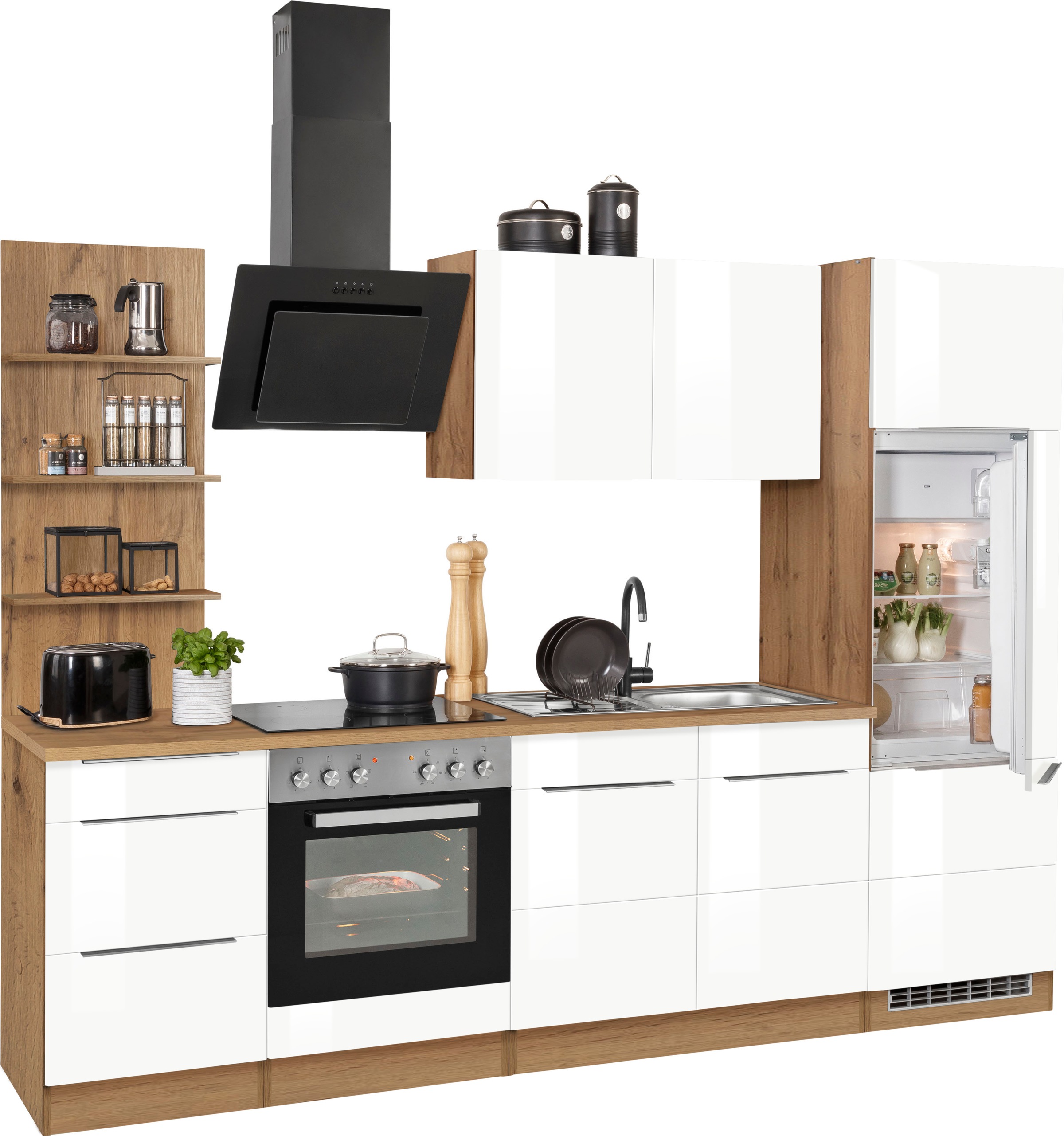 KOCHSTATION Küchenzeile »KS-Brindisi«, Breite 270 cm, wahlweise mit E-Geräten, mit MDF-Fronten und Regal