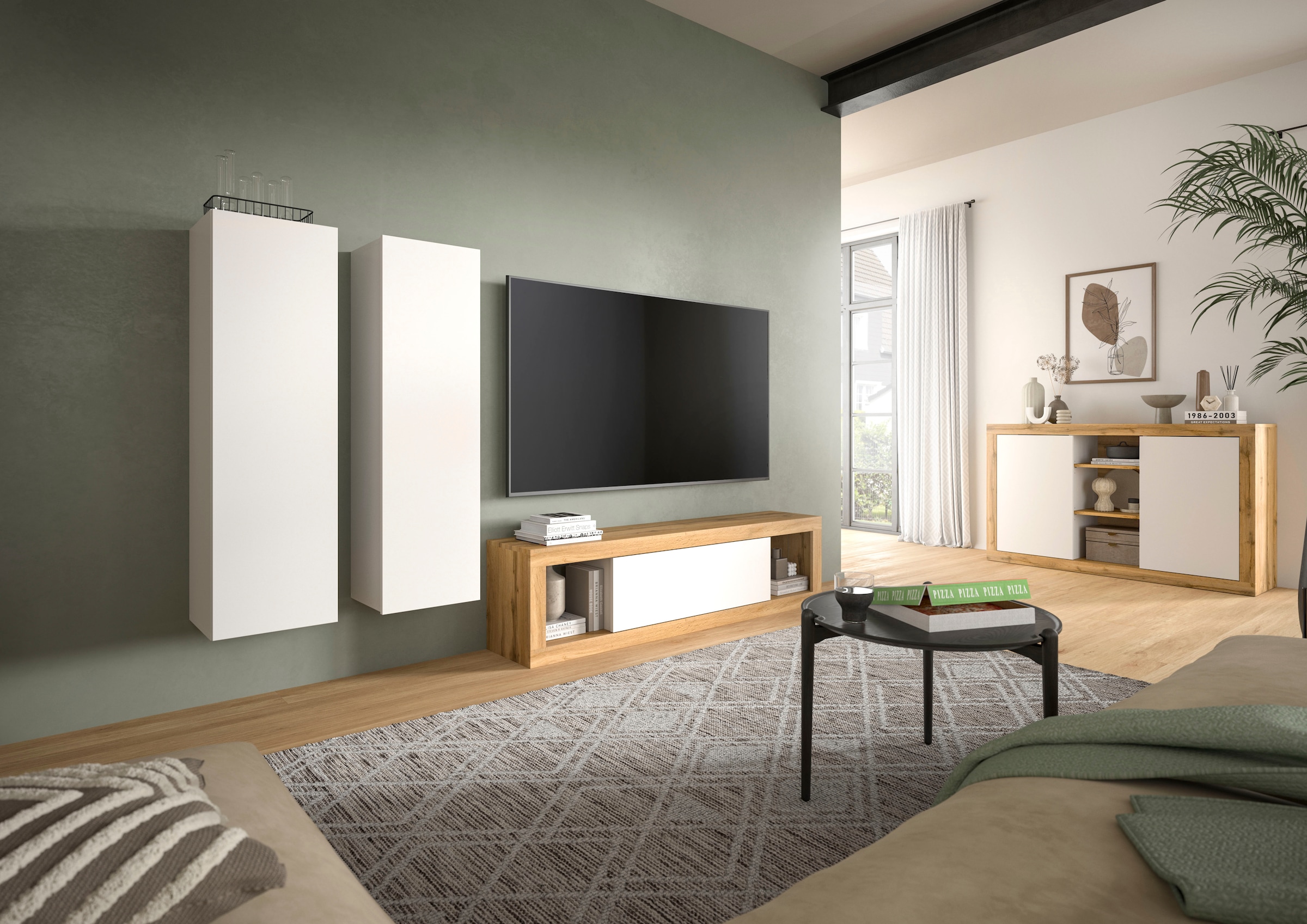 INOSIGN Mehrzweckschrank »Trinity, 2er Set, Höhe 110cm, hängend, grifflos/Frontüberstand«, (2 St.), Wandschrank, Stauraumschrank, Schrank Set