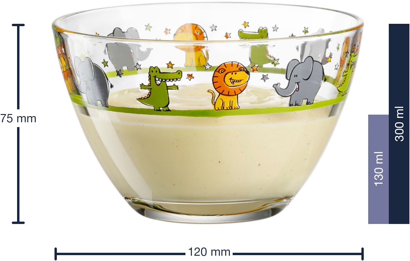 LEONARDO Kinderschale »BAMBINI«, 6 tlg., aus Glas, Löwe/Elefant/Krokodil, Ø 12 cm