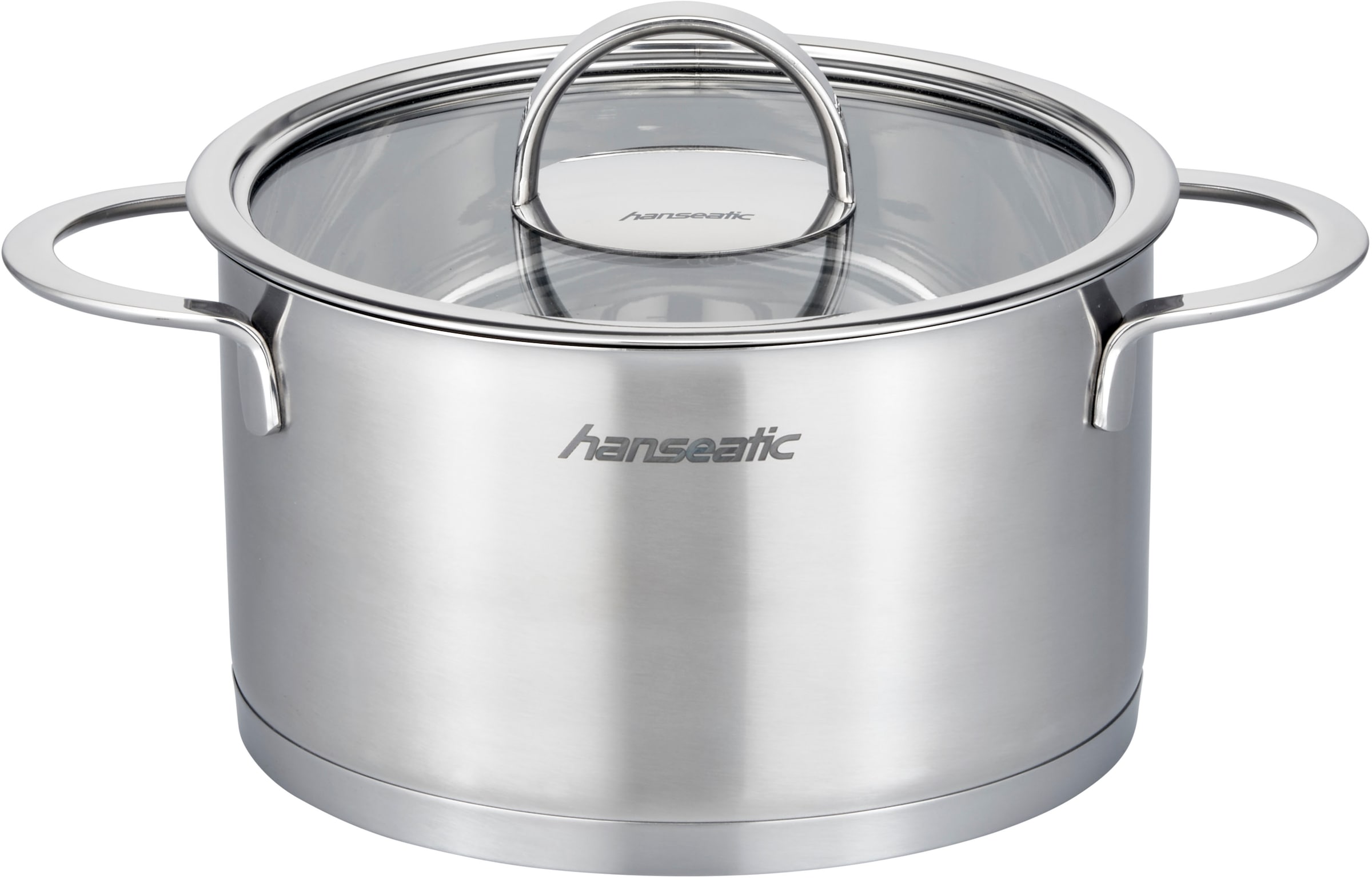 Hanseatic Topf-Set »hanseatic«, Edelstahl 18/10, (Set, 8 tlg., je 1 Fleischtopf 16/20/24 cm, Bratentopf 20 cm), handfreundliche Kaltmetallgriffe, Literskala, Glasdeckel, Induktion