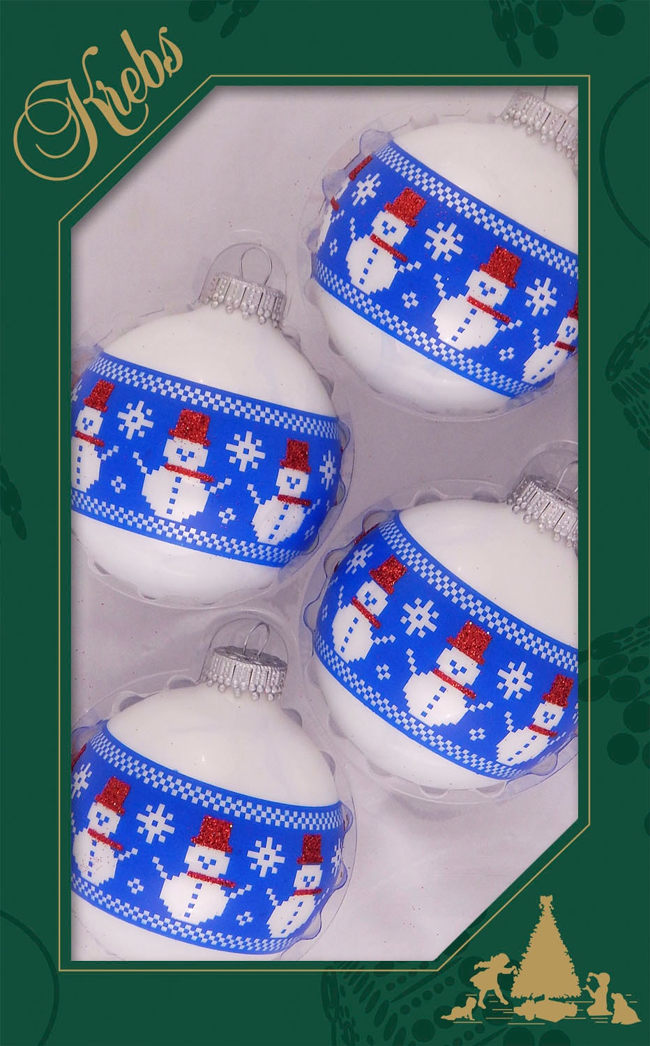 Krebs Glas Lauscha Weihnachtsbaumkugel »Glaskkugeln mit "genähtem" Schneemann Band« Weihnachtsdeko, Christbaumschmuck, Christbaumkugeln aus Glas