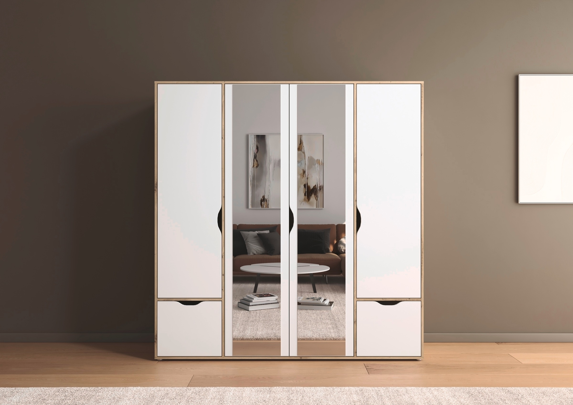 rauch Drehtürenschrank »Kleiderschrank Schrank Garderobe Wäscheschrank NARAI mit Schubladen«, (in 3 verschiedenen Ausstattungen BASIC/CLASSIC/PREMIUM), Griffausfräsungen für eine grifflose Optik TOPSELLER MADE IN GERMANY