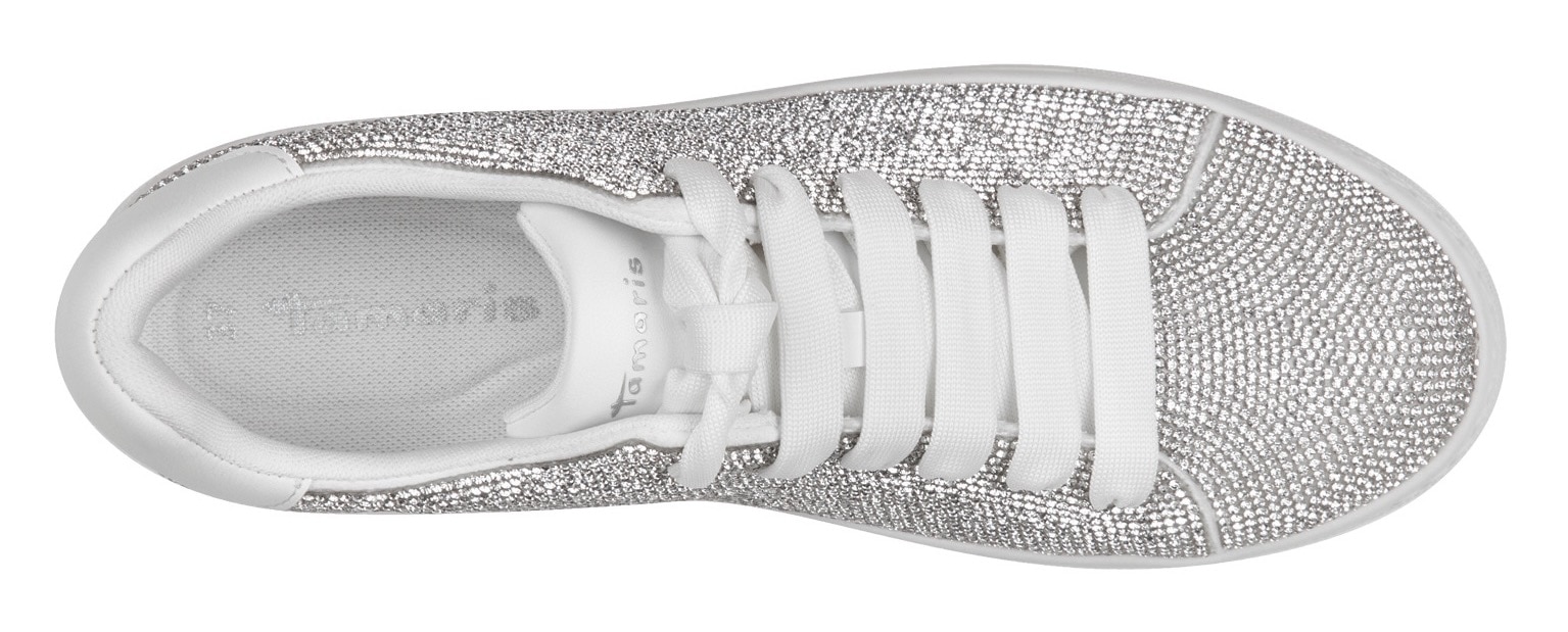Tamaris Plateausneaker, Freizeitschuh, Halbschuh, Schnürschuh im Silber-Glitzer-Look
