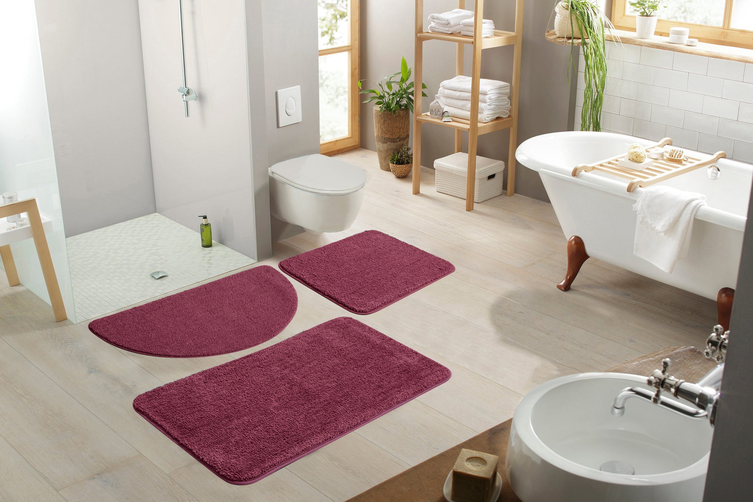 my home Badematte »Regona, Badteppich, Badvorleger, Badezimmer Teppich«, rutschhemmend beschichtet, fußbodenheizungsgeeignet-schnell trocknend-strapazierfähig, Uni Farben, besonders weich, als rechteckig und halbrund erhältlich