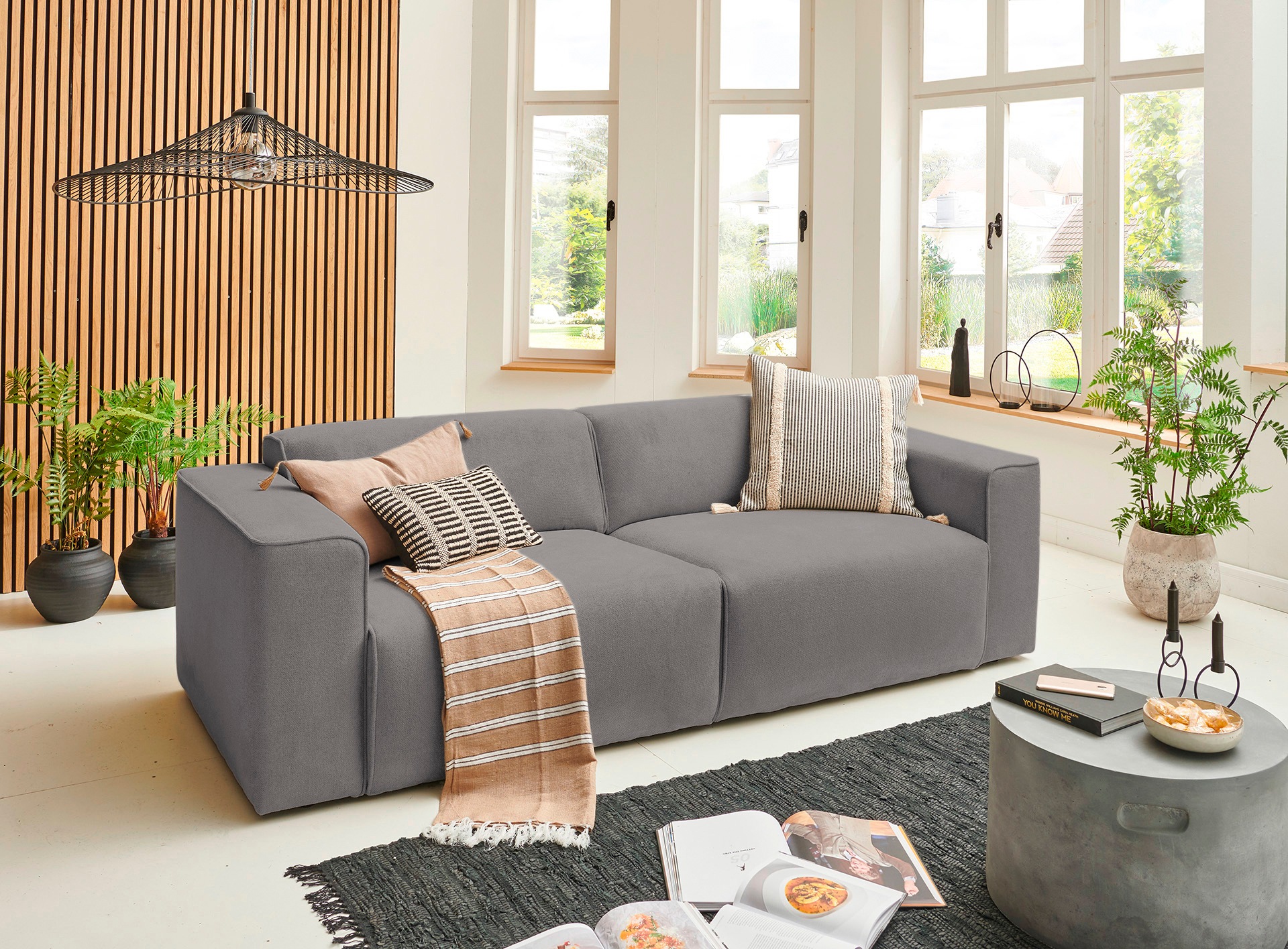 andas 3-Sitzer »Noord mit Kedernaht, Breite 232 cm«, Cord, Struktur, Webstoff, mit Wellenunterfederung, Massivholzrahmen