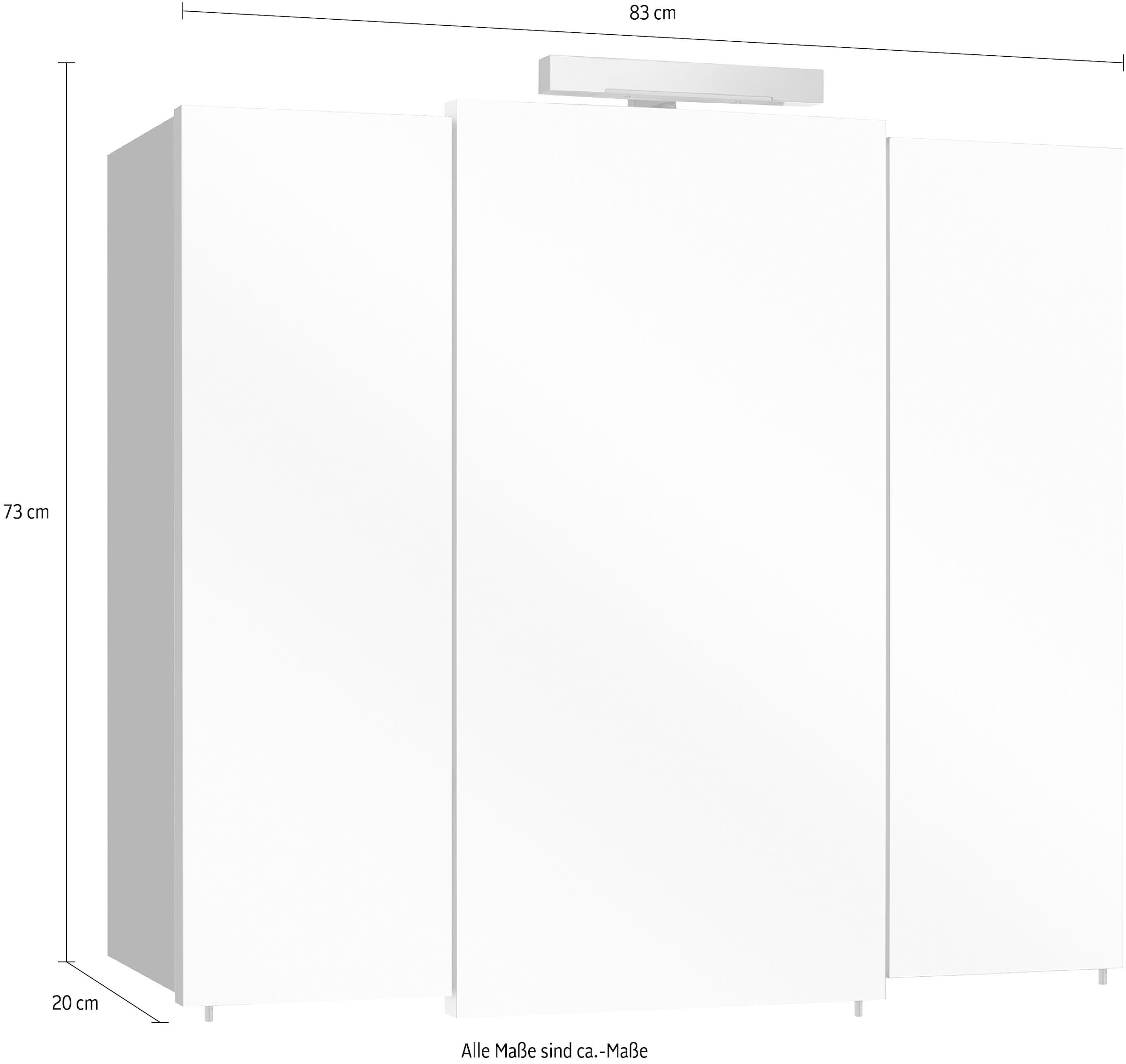 Saphir Spiegelschrank »Quickset 311 Badschrank, 3 Spiegeltüren, 6 Einlegeböden, 83 cm breit« inkl. LED-Beleuchtung, Türdämpfer, Schalter-/Steckdosenkombination