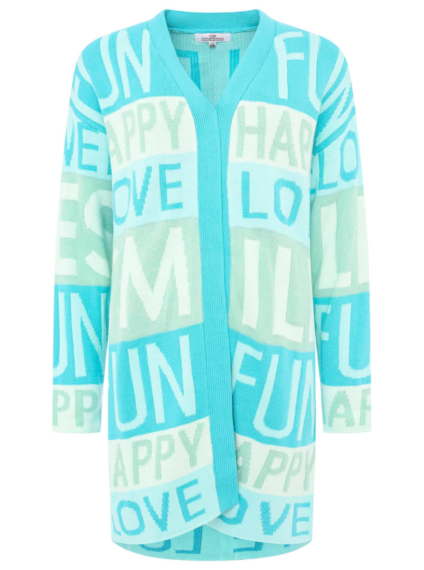 Zwillingsherz Cardigan »"Smile Fun Happy"«, mit Schriftzug und Streifen