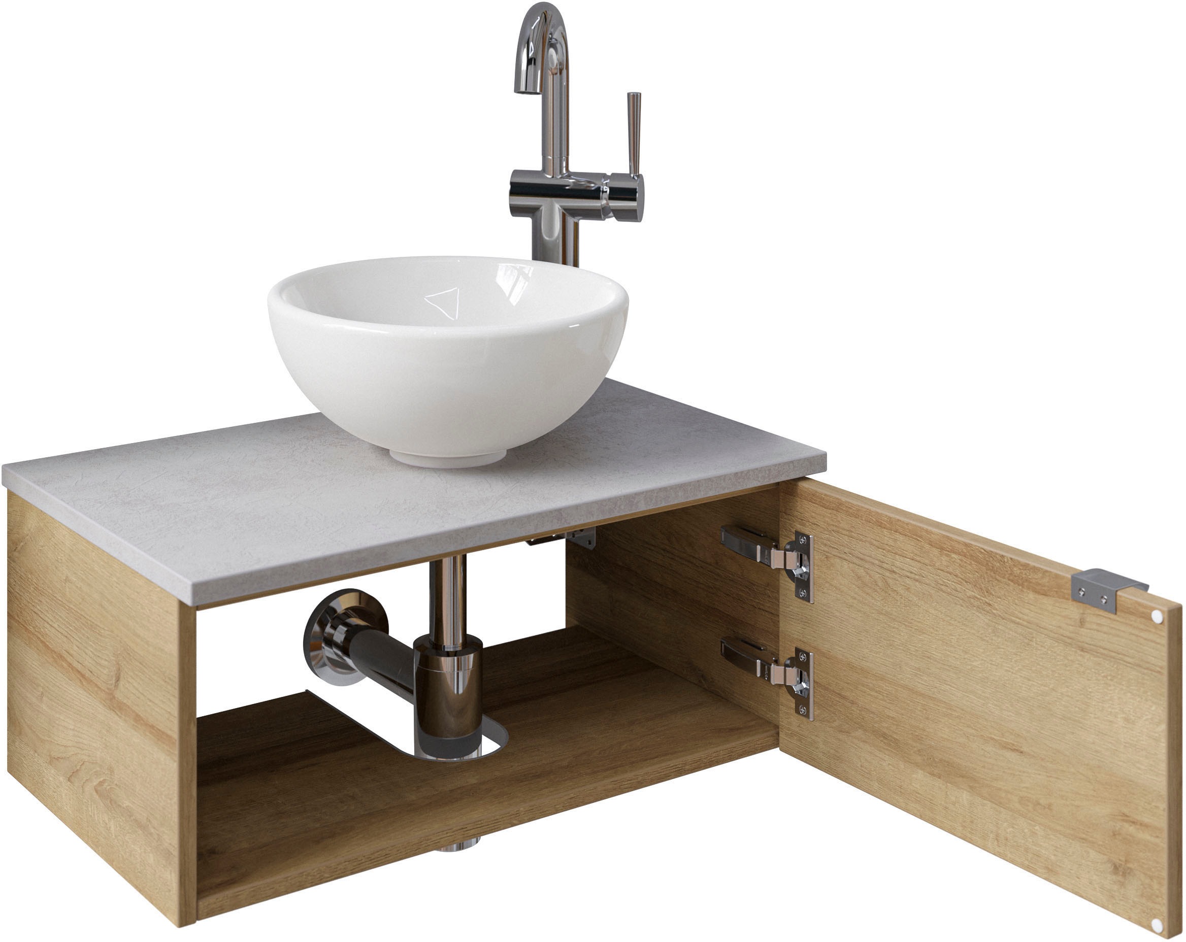 Saphir Waschtisch »Serie 6915 Waschschale mit Unterschrank für Gästebad, Gäste WC«, 61 cm breit, 1 Tür, offenes Fach, kleine Bäder, ohne Armatur
