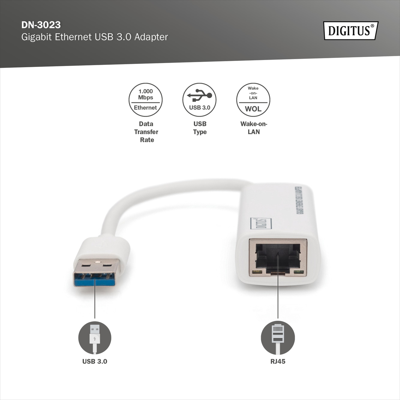 Digitus Netzwerk-Adapter »Gigabit Ethernet USB-3.0-Adapter« 15 cm