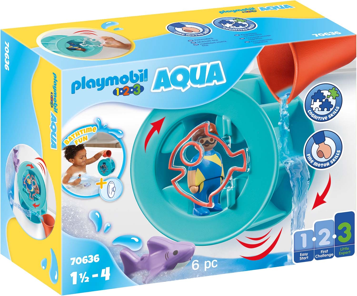 Konstruktions-Spielset »Wasserwirbelrad mit Babyhai (70636), Playmobil 123 - Aqua«, (6...