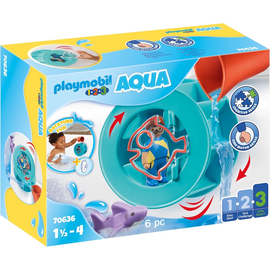 Playmobil® Konstruktions-Spielset »Wasserwirbelrad mit Babyhai (70636), Playmobil 123 - Aqua«, (6 St.)