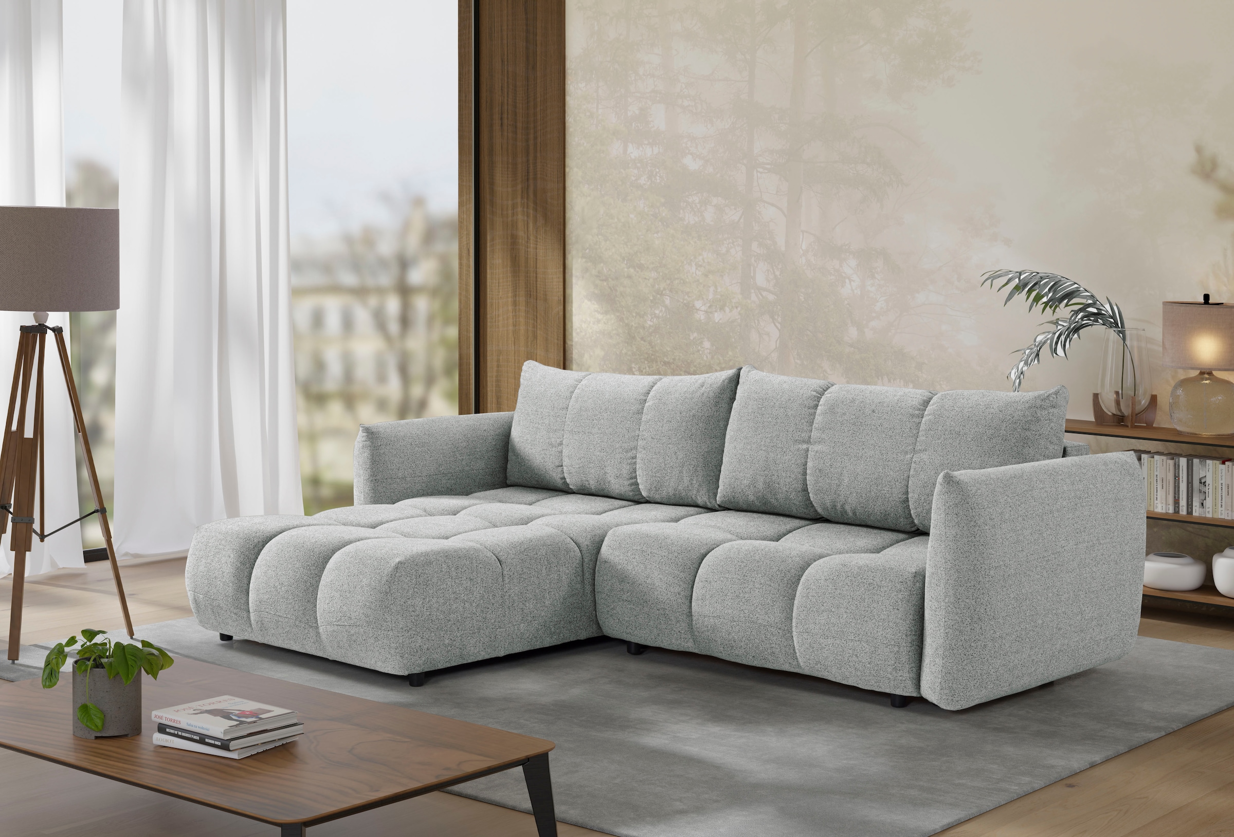 exxpo - sofa fashion Ecksofa »Livonia, B/T: 260/187, modern & praktisch für kleine Räume« Mit Bettfunktion & Bettkasten,hoher Sitzkomfort,inkl. Steppung, L-Form