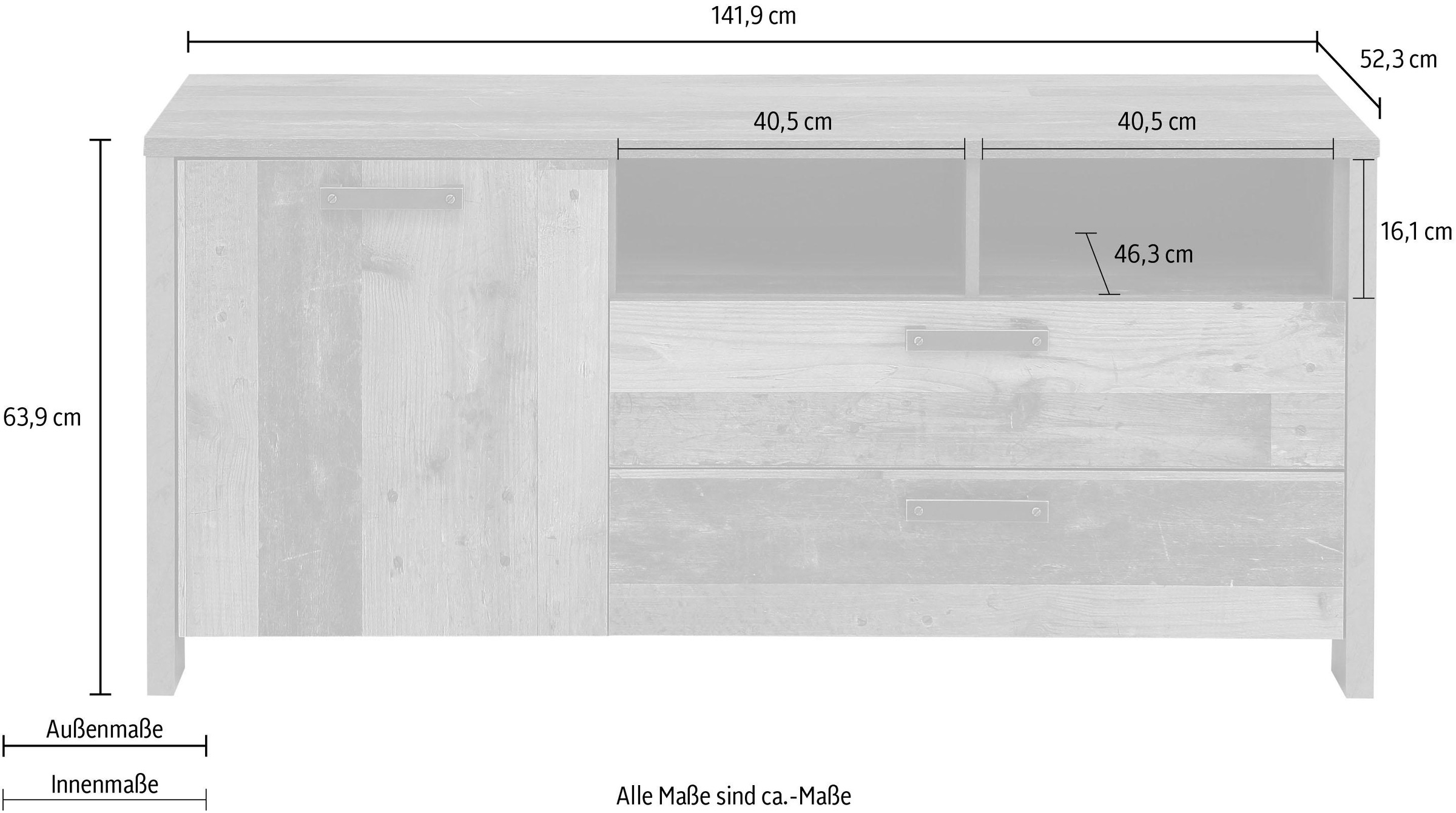 FORTE Lowboard »Clif«, Breite 141 cm