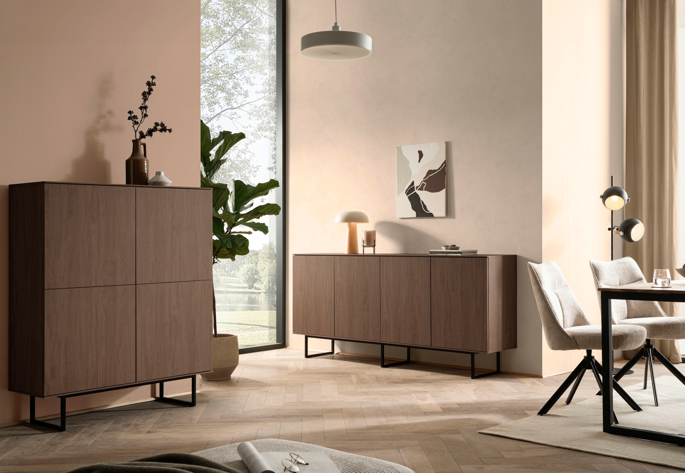 Home affaire Highboard »Lund, moderner Schrank, Kommode mit Kufengestell« optisch dünner Oberboden, hochwertige Optik, ausreichend Stauraum