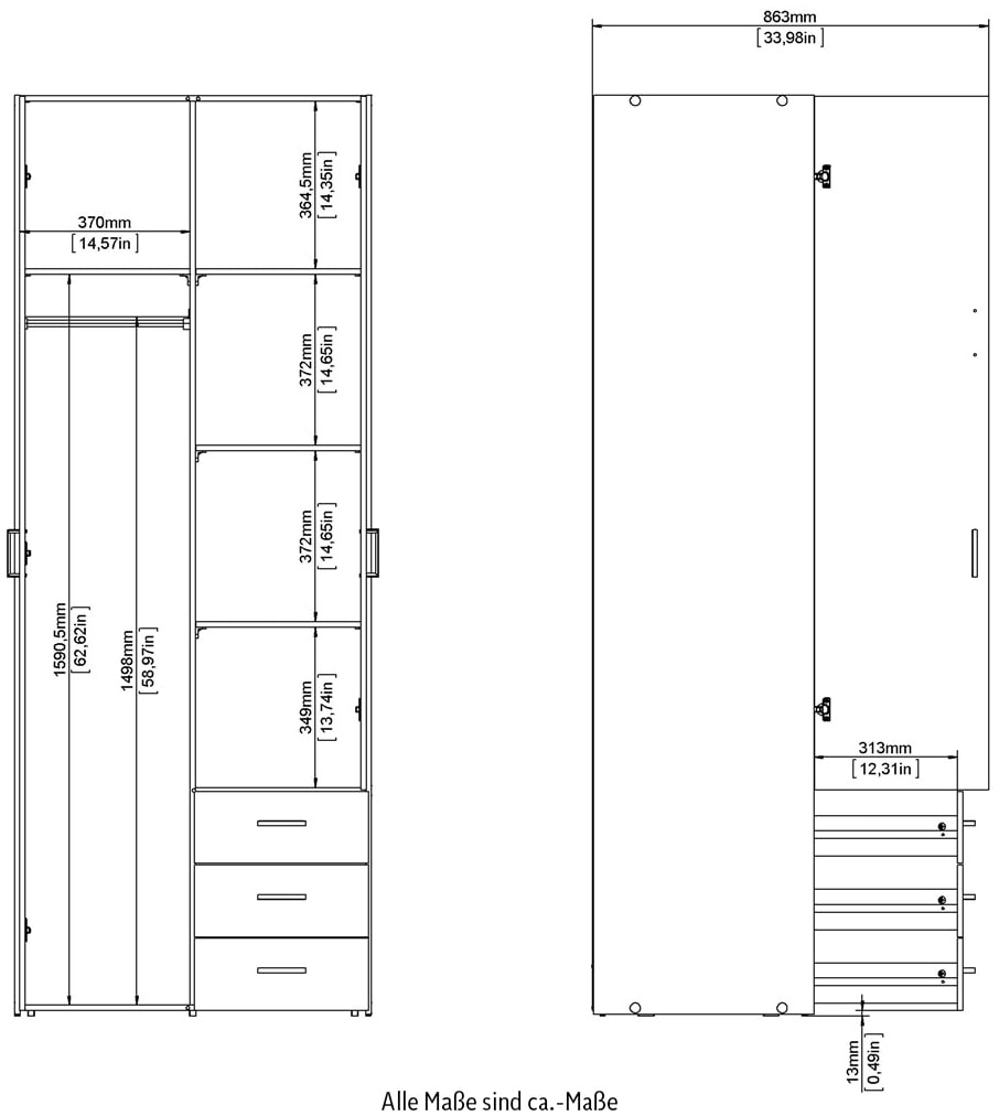 Home affaire Kleiderschrank, Mit viel Stauraum, graue Stangengriffe, Gr. ca. 200,4 x 77,6 x 49,5 cm