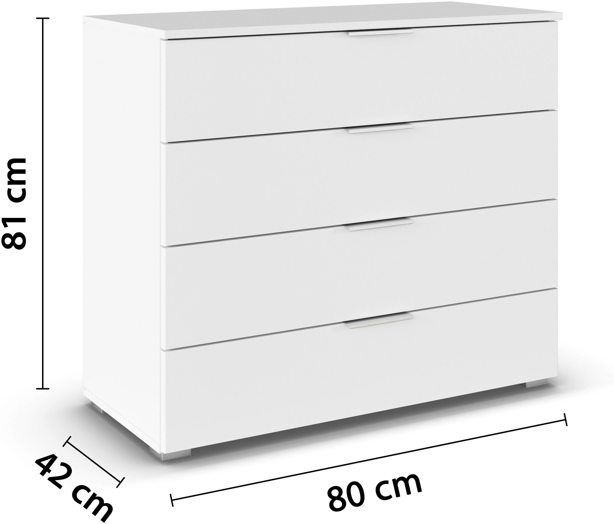 rauch Schubkastenkommode »Sideboard Schubladenkommode AGORDO mit Dekor- oder Hochglanzfront«, (in zwei Griff-Farben, Breite 80 cm inkl. Soft-Close-Funktion), vier große und geräumige Schubladen mit viel Stauraum MADE IN GERMANY