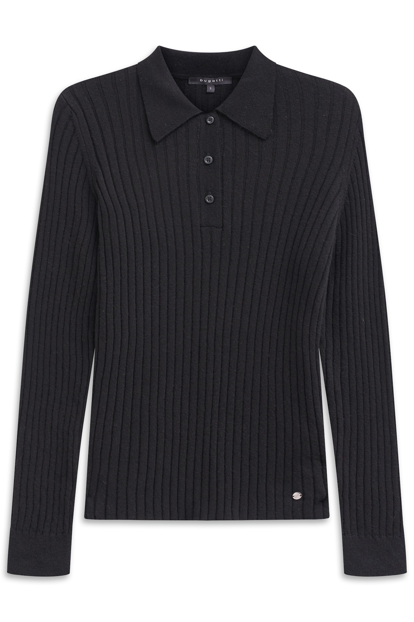 bugatti Polokragenpullover »Kaschmir-Mix« aus Rippstrick mit Knopfleiste