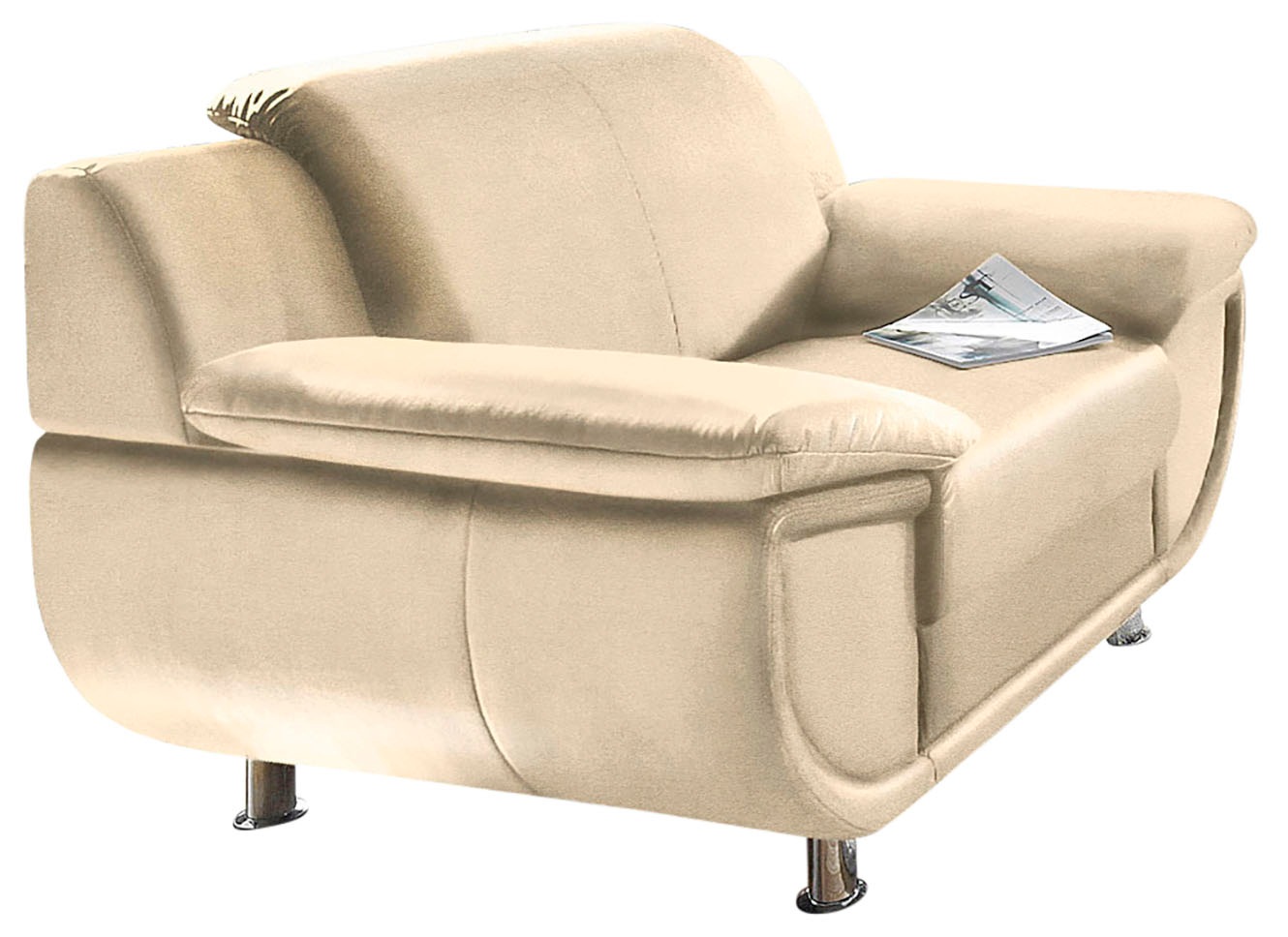TRENDMANUFAKTUR Sessel »Rondo, Breite 121 cm, breite Armlehnen, Füße chromf günstig online kaufen