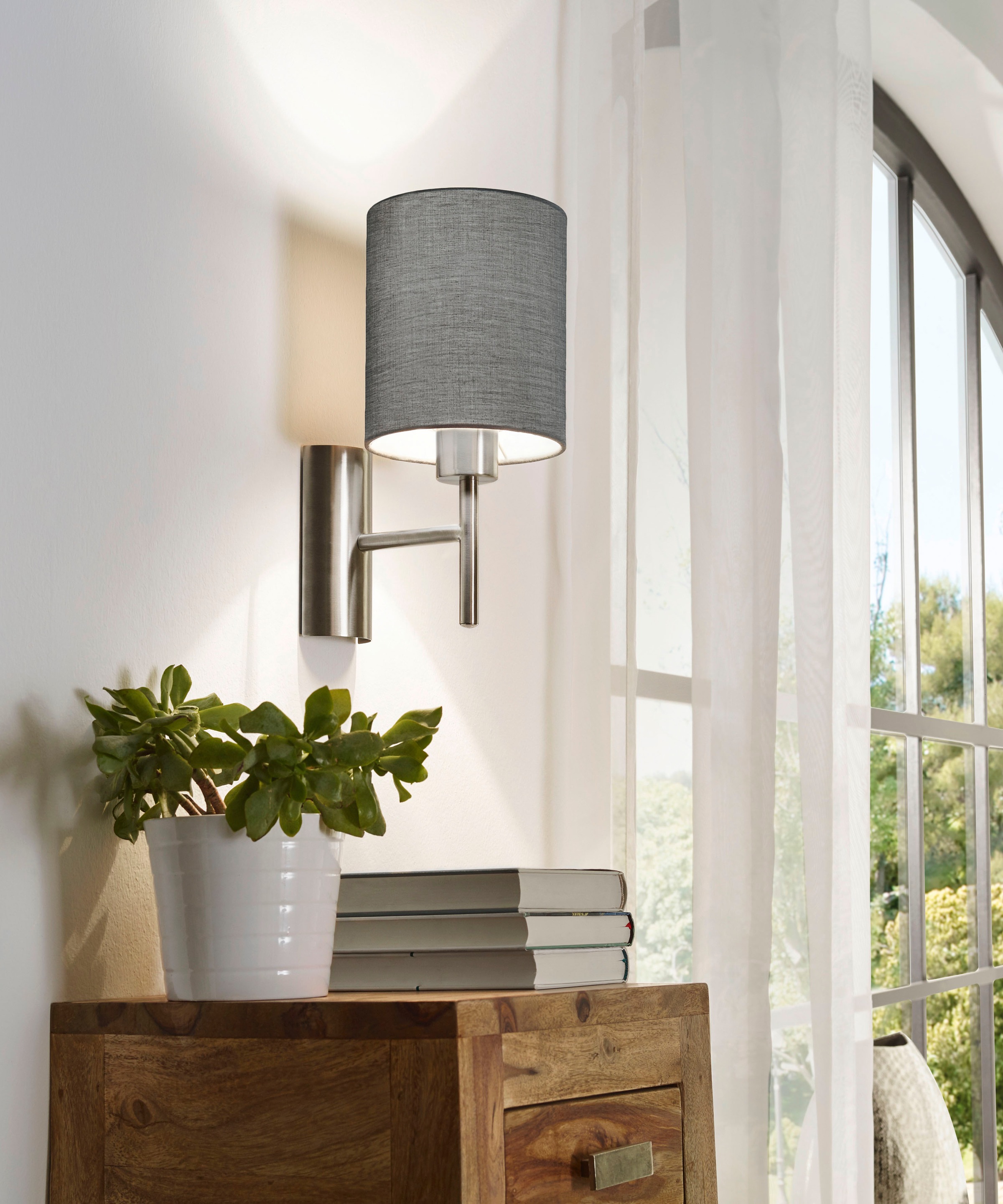 EGLO Wandleuchte »PASTERI Wandlampe, Stahl und Textil, E27, Schlafzimmerlampe, Lampe«, 1 flammig, Leuchtmittel E27 | ohne Leuchtmittel, Wandleuchte, L14,5 x H30,5, nickel-matt, 1X60W exkl.