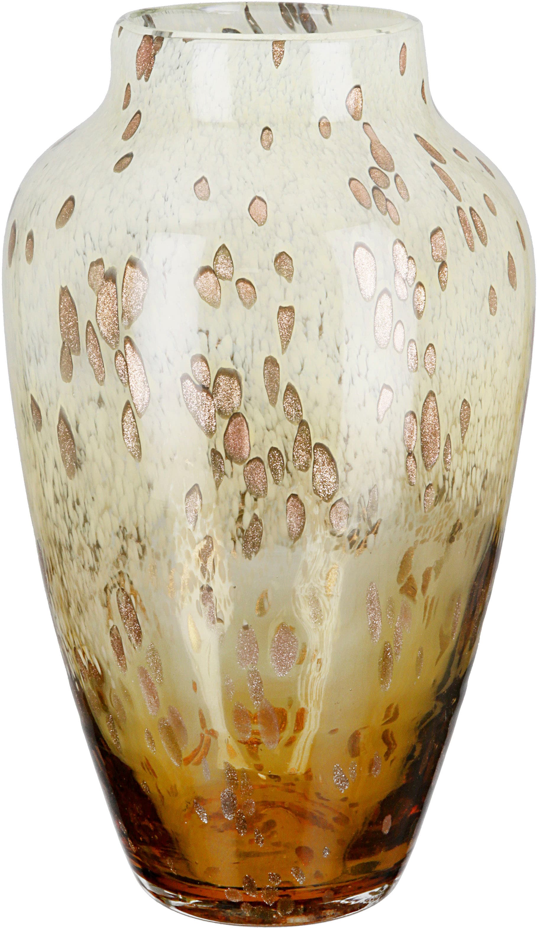 Casablanca by Gilde Tischvase »Ambrosio, Dekovase«, (1 St.), Vase aus Glas, mit Tupfen und goldfarbenem Glitter, Höhe ca. 34 cm