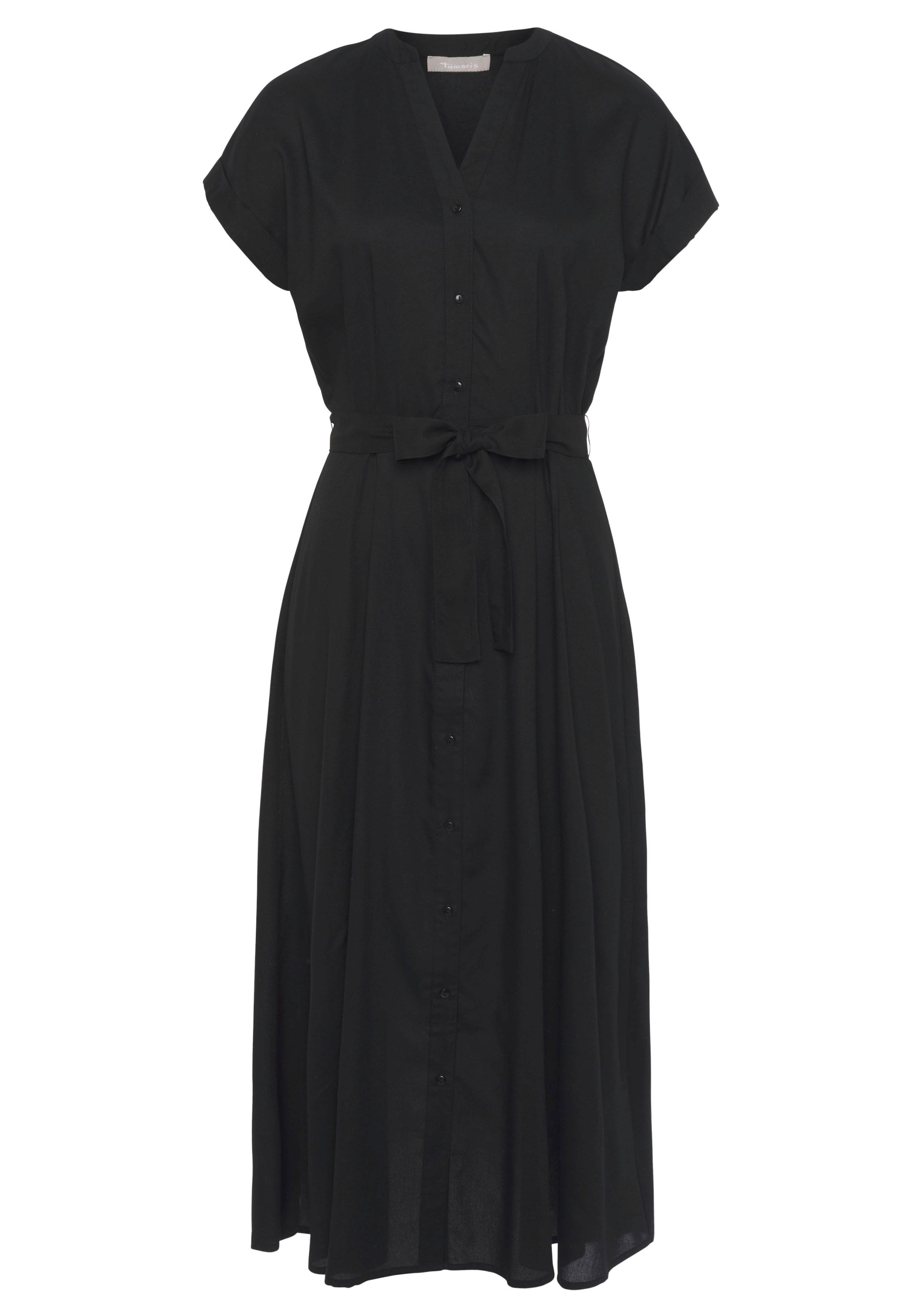 Tamaris Hemdblusenkleid, wadenlang, sportlicher Stil, aus Viskose, mit Stehkragen