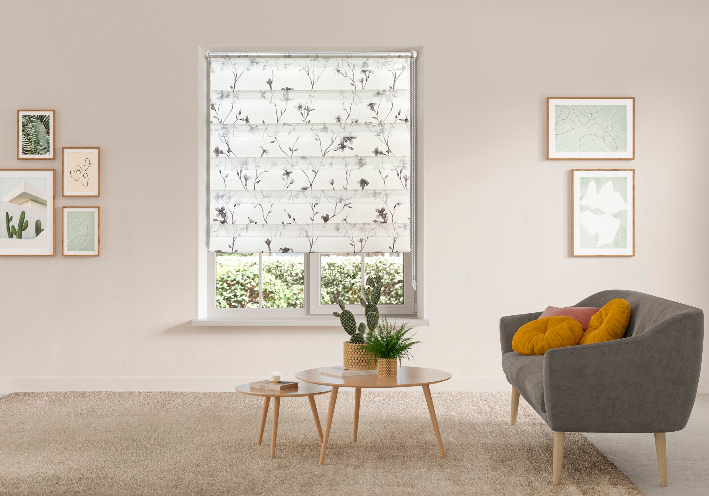 my home Doppelrollo »MINNA«, Lichtschutz, Sichtschutz, ohne Bohren, freihängend, mit Floralem Design NEUHEIT!