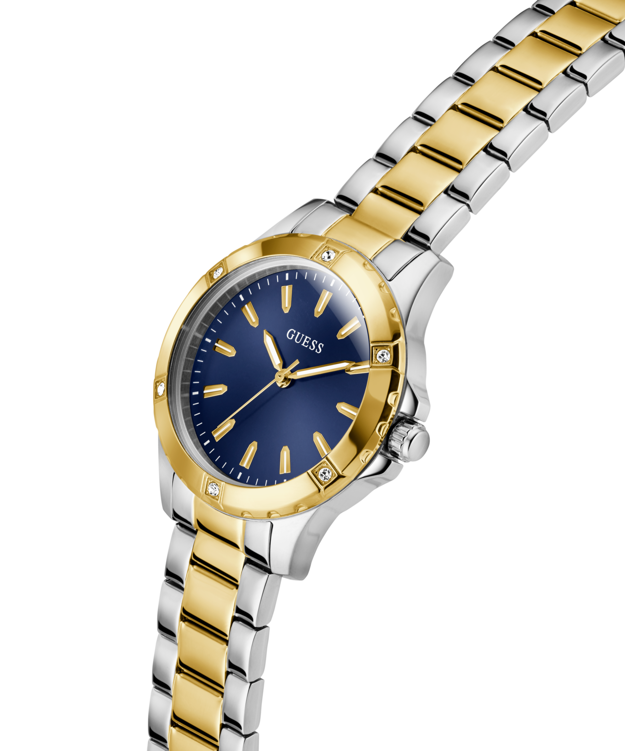 Guess Quarzuhr »MIST«, Armbanduhr, Damenuhr, Edelstahlarmband, Kristallsteine