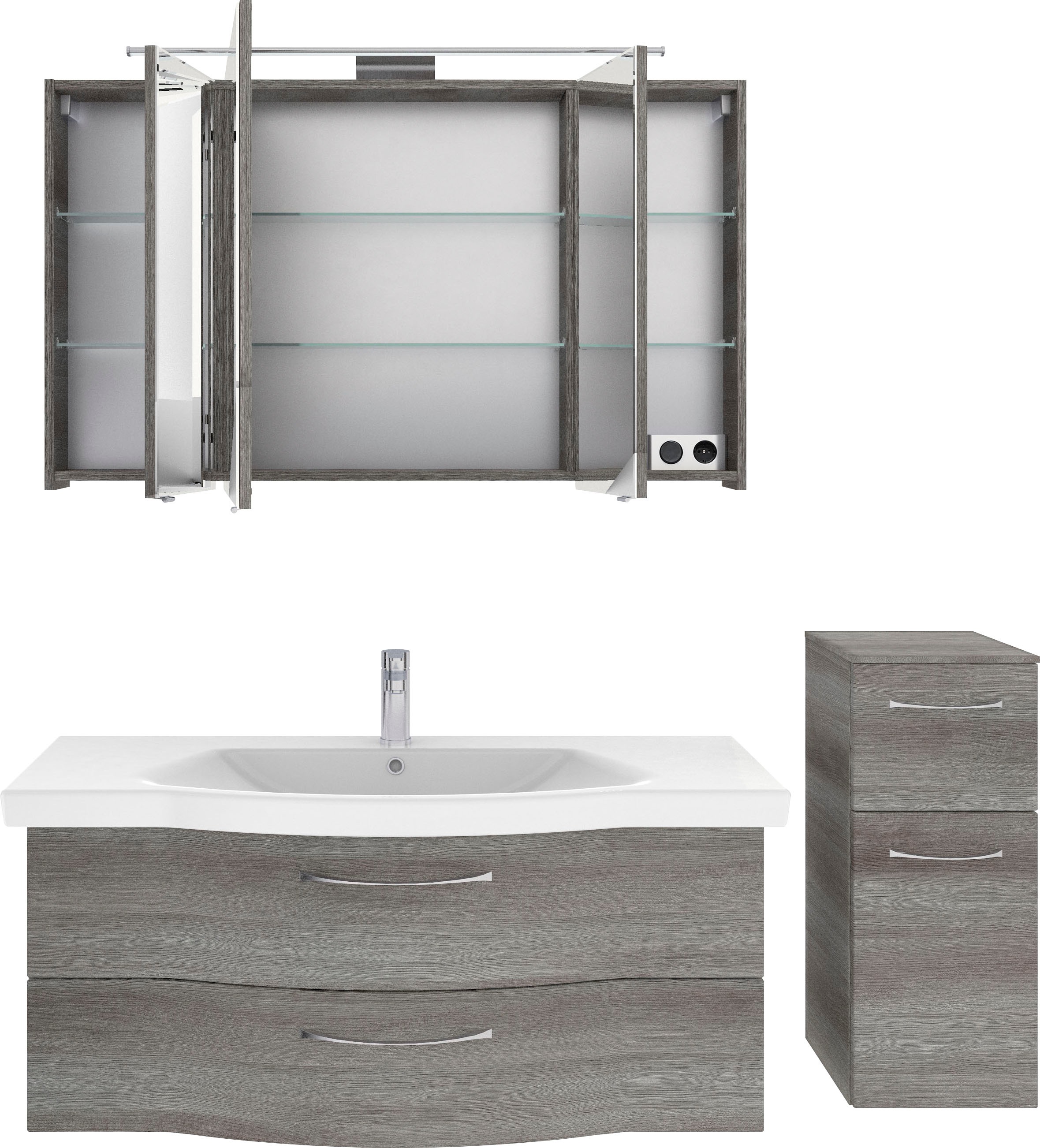 Saphir Badmöbel-Set »6005 Sprint 3-teilig, Keramik-Waschtisch mit LED-Spiegelschrank«, (4 St.), Unterschrank, inkl. Türdämpfer, 4 Türen, 3 Schubladen, Bad-Set