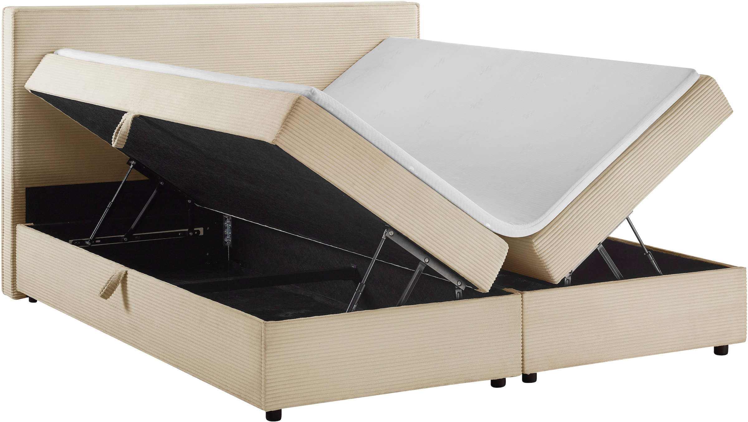OTTO home Boxbett »Eliaas inkl. Bettkasten und Topper, Liegefläche 180x200cm« erhältlich in hochwertigem Cord-Stoff, inkl. Aufbauvideo
