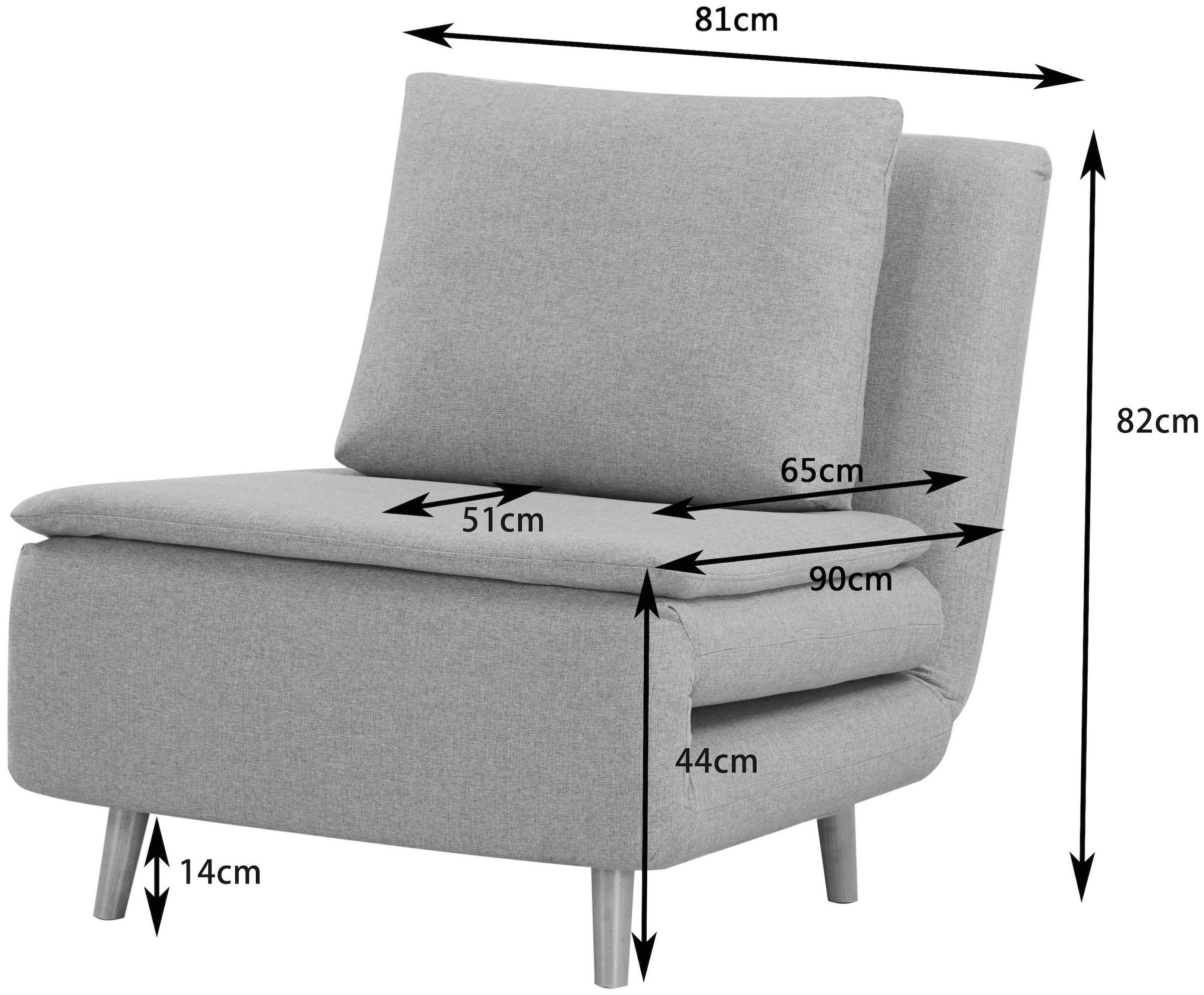 INOSIGN Sessel »AINSLEY«, wandelbar zum Gästebett, Schlafsofa, Webstoff u. Cord-Bezug