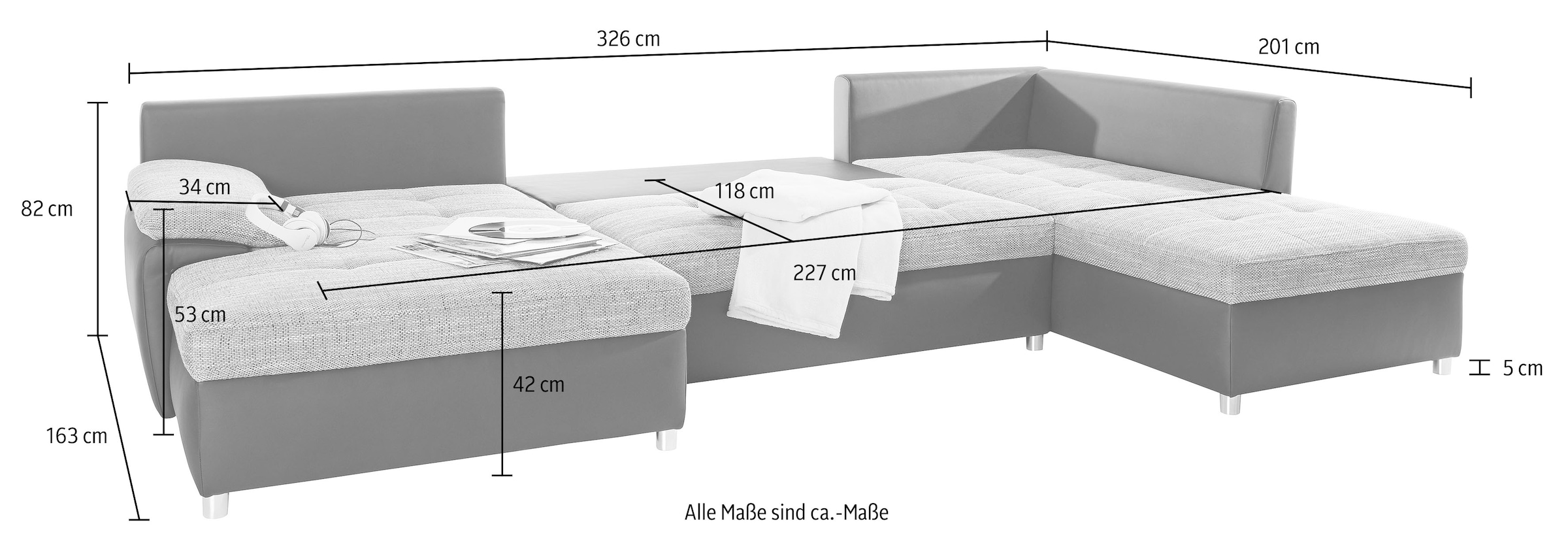 sit&more Wohnlandschaft »Labene U-Form«, wahlweise mit Bettfunktion und Bettkasten