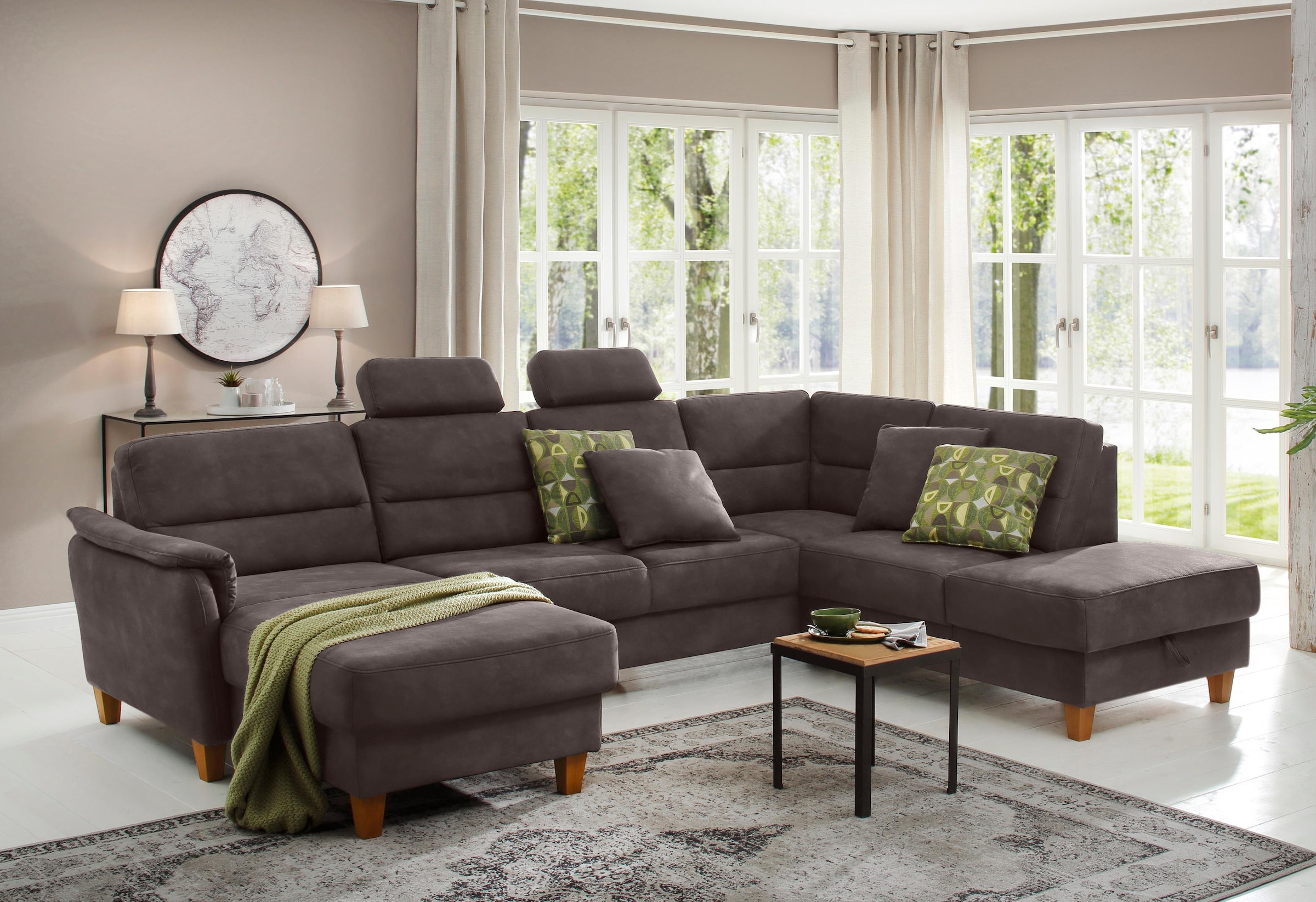 Home affaire Wohnlandschaft »Palmera U-Form, B: 308 cm« optional Bettfunkti günstig online kaufen