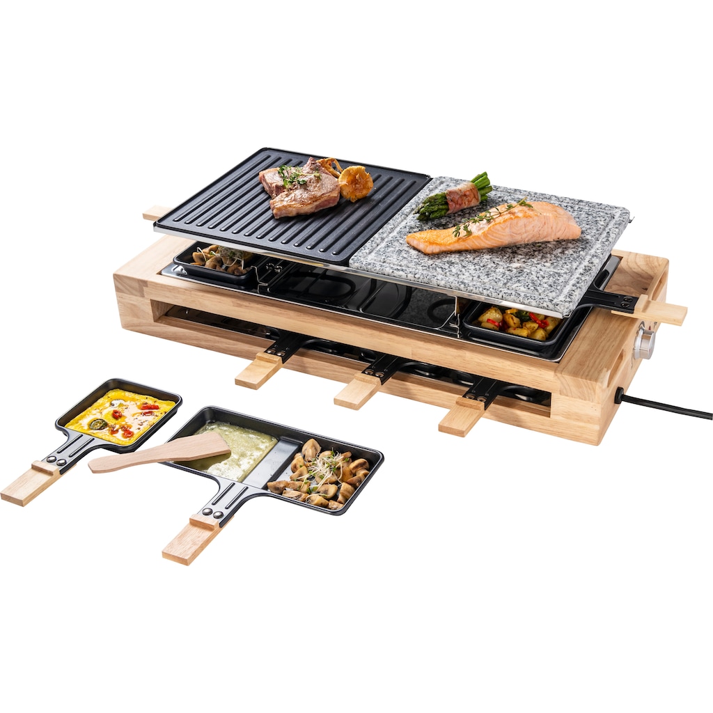 bestron Raclette »ARG300BW XL Bambus«, 8 St. Raclettepfännchen, 1500 W