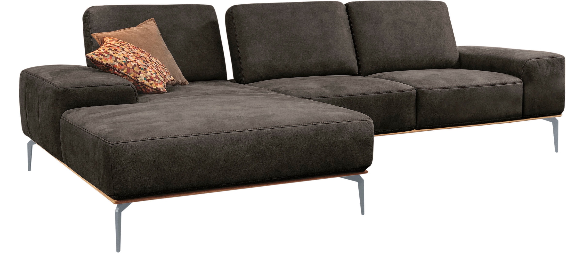 W.SCHILLIG Ecksofa »run, Designsofa mit tollem Sitzkomfort, bequem, L-Form« mit elegantem Holzsockel, Füße in Silber matt, Breite 299 cm
