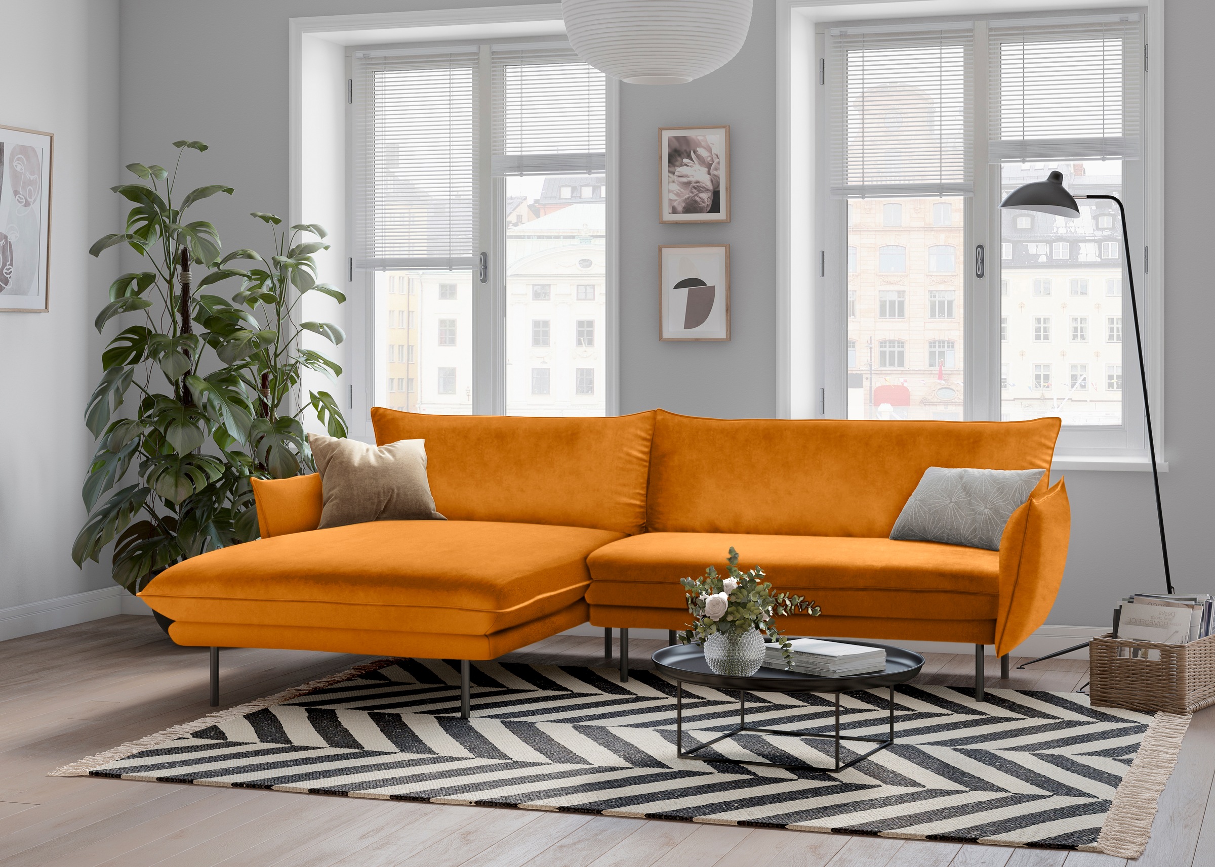 andas Ecksofa "Stine L-Form", Besonderes Design durch Kissenoptik und Keder günstig online kaufen