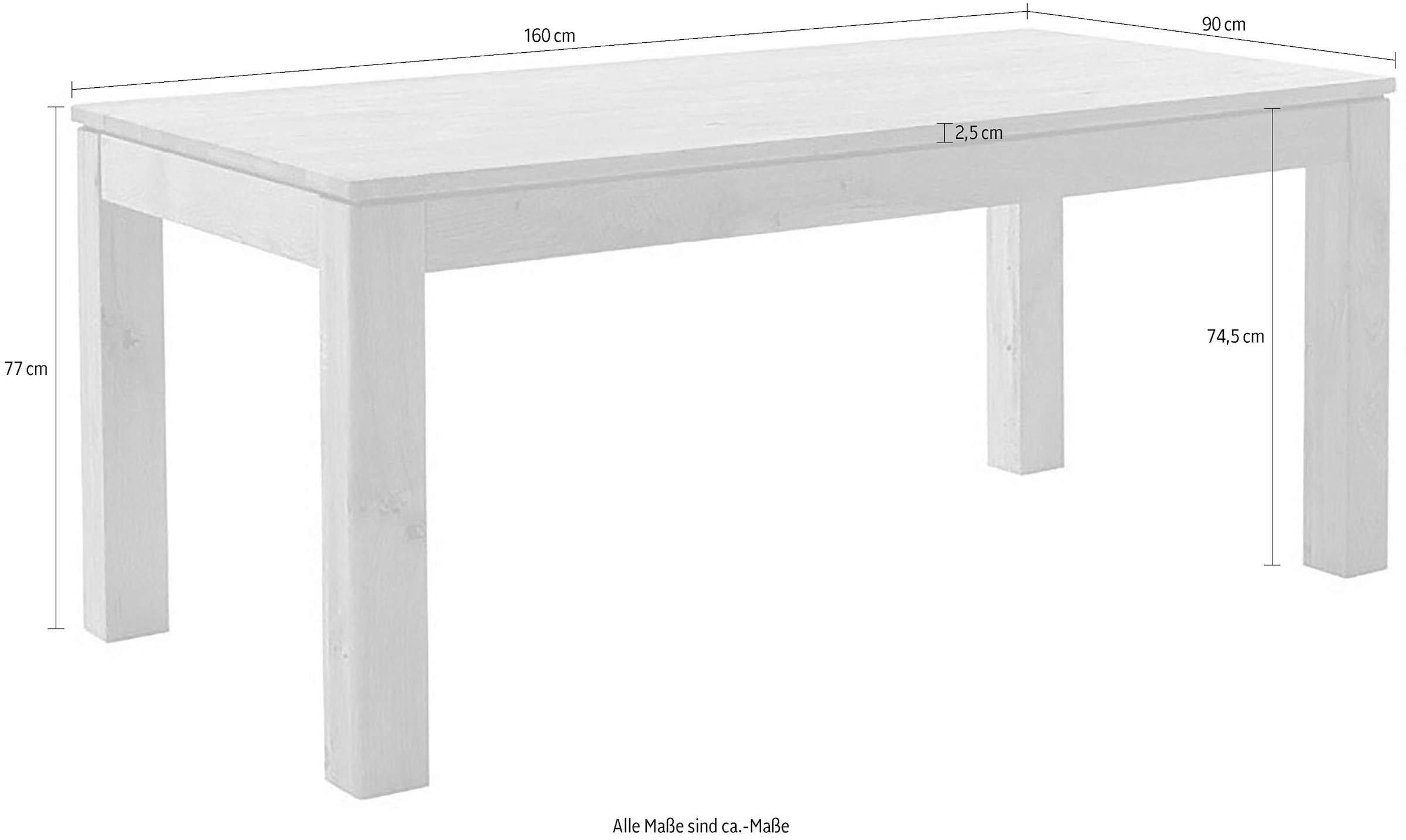 MCA furniture Esstisch »ETNA 4-Fuß Tisch«, (Einzelstück), Massivholz,durchgehende Lamelle,Stollenfuß 10x10cm,Tischplatte 2,5cm