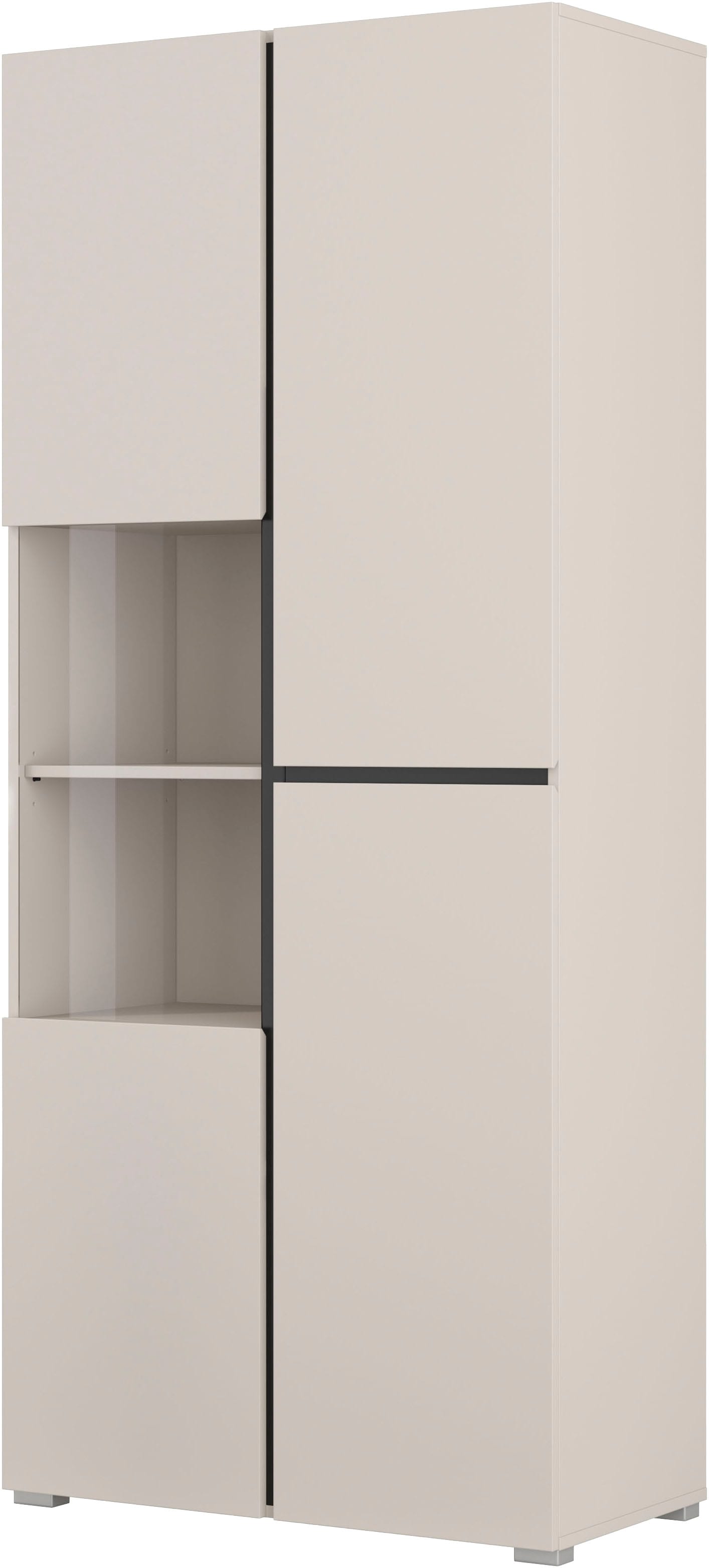 OTTO home Vitrine »Cross, Höhe 183,5 cm, moderne grifflose Standvitrine mit 3 Türen« Hochschrank mit viel Stauraum, Glastür und verstellbaren Einlegeböden