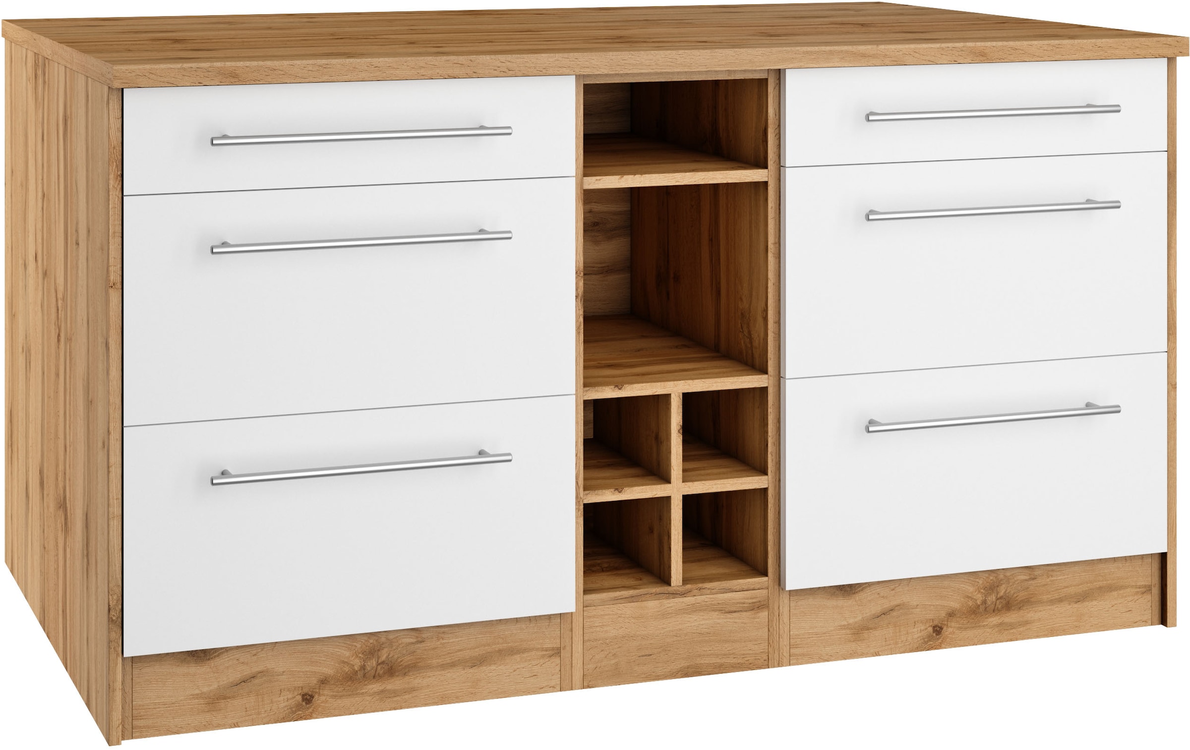 KOCHSTATION Kücheninsel »KS-Wien«, Breite 153 cm, MDF-Fronten, Flaschenregal