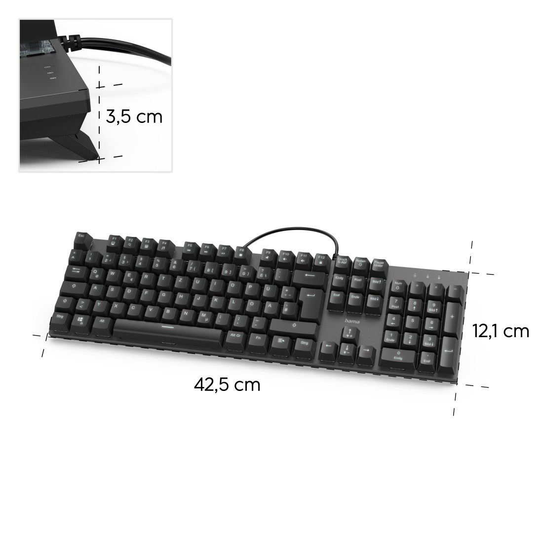 Hama Tastatur »Mechanische Office Tastatur "MKC-650", Schwarz, Anthrazit«, (ausklappbare Füße-Fn-Tasten-ergonomische Form)