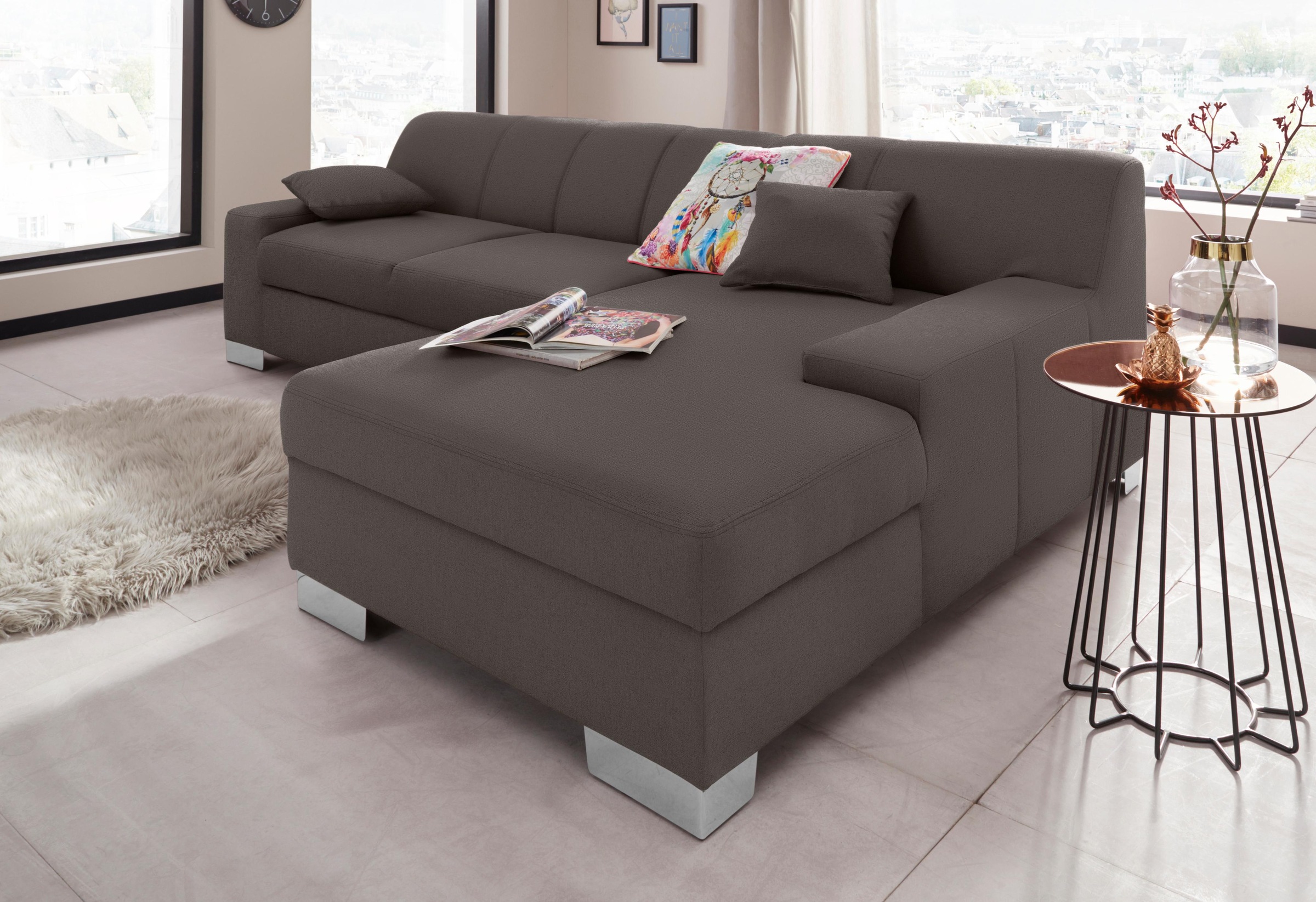 DOMO collection Ecksofa »Bero, elegant und zeitlos, flache Armlehnen, L-Form«, fester Sitzkomfort, wahlweise mit Bettfunktion