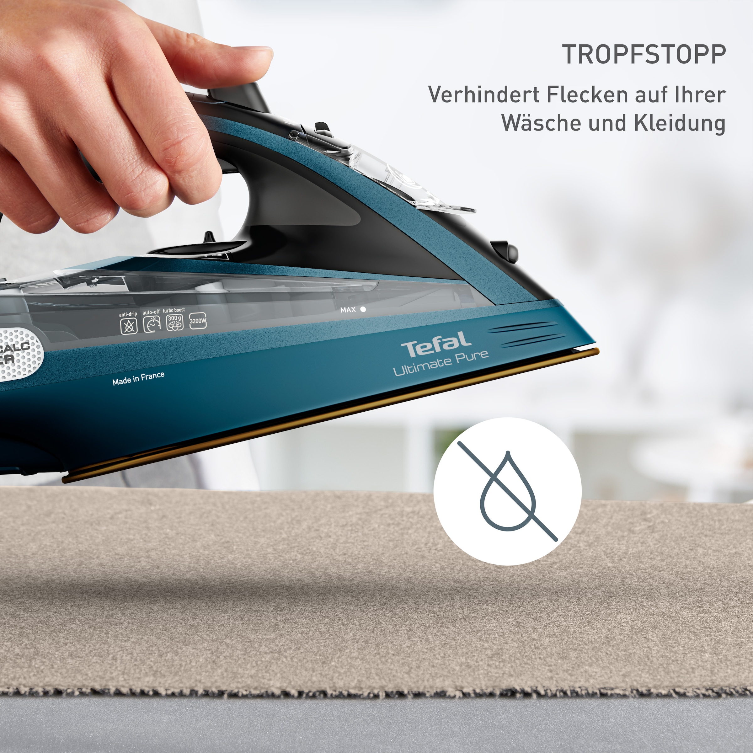 Tefal Dampfbügeleisen »Ultimate Pure, Autoclean-Bügelsohlen-Technologie, kurze Aufheizzeit« 3200 W Tropfstopp, Auto-Abschaltung, vertikales Dampfglätten, FV9851