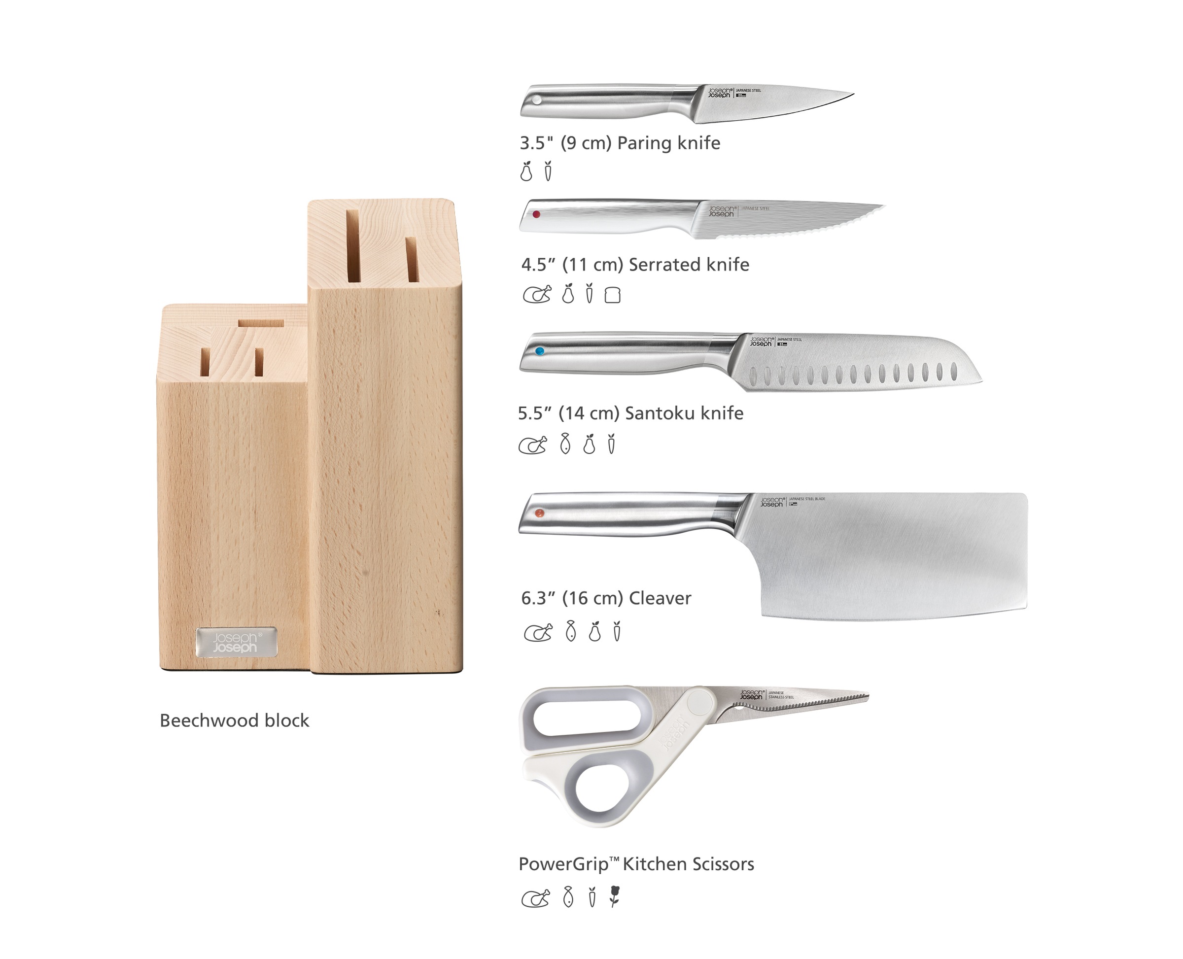 Joseph Joseph Messer-Set »Elevate Fusion 5pc Knife & Scissor Block«, (5 tlg.), rutschfest, japanischer Edelstahl